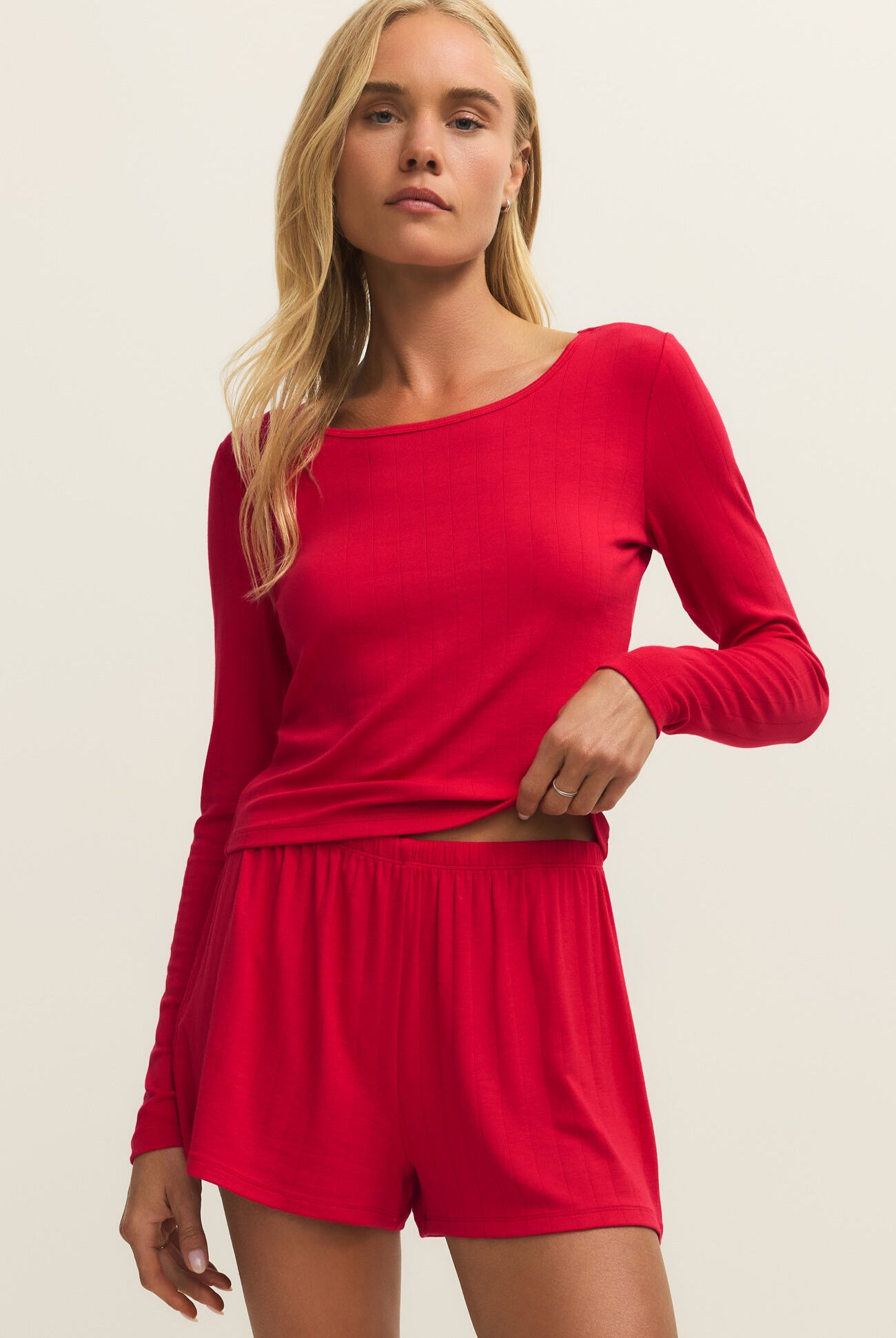 Z Supply Lounge Let’s Make Up Rib Short in Kiss Me Red-Lounge Wear-Z Supply Lounge-Deja Nu Boutique, Women's Fashion Boutique in Lampasas, Texas