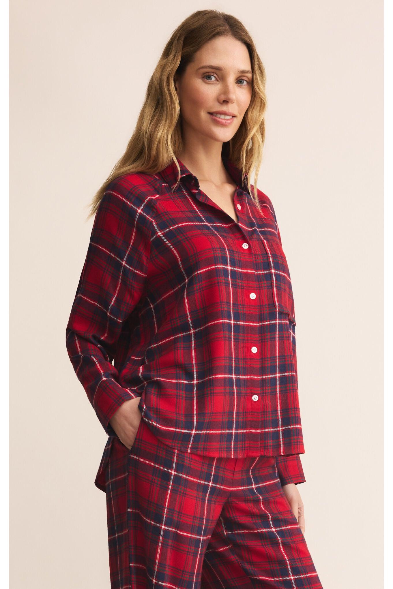 Z Supply Lounge River Plaid Button Up Top-Tops-Z Supply Lounge-Deja Nu Boutique, Women's Fashion Boutique in Lampasas, Texas