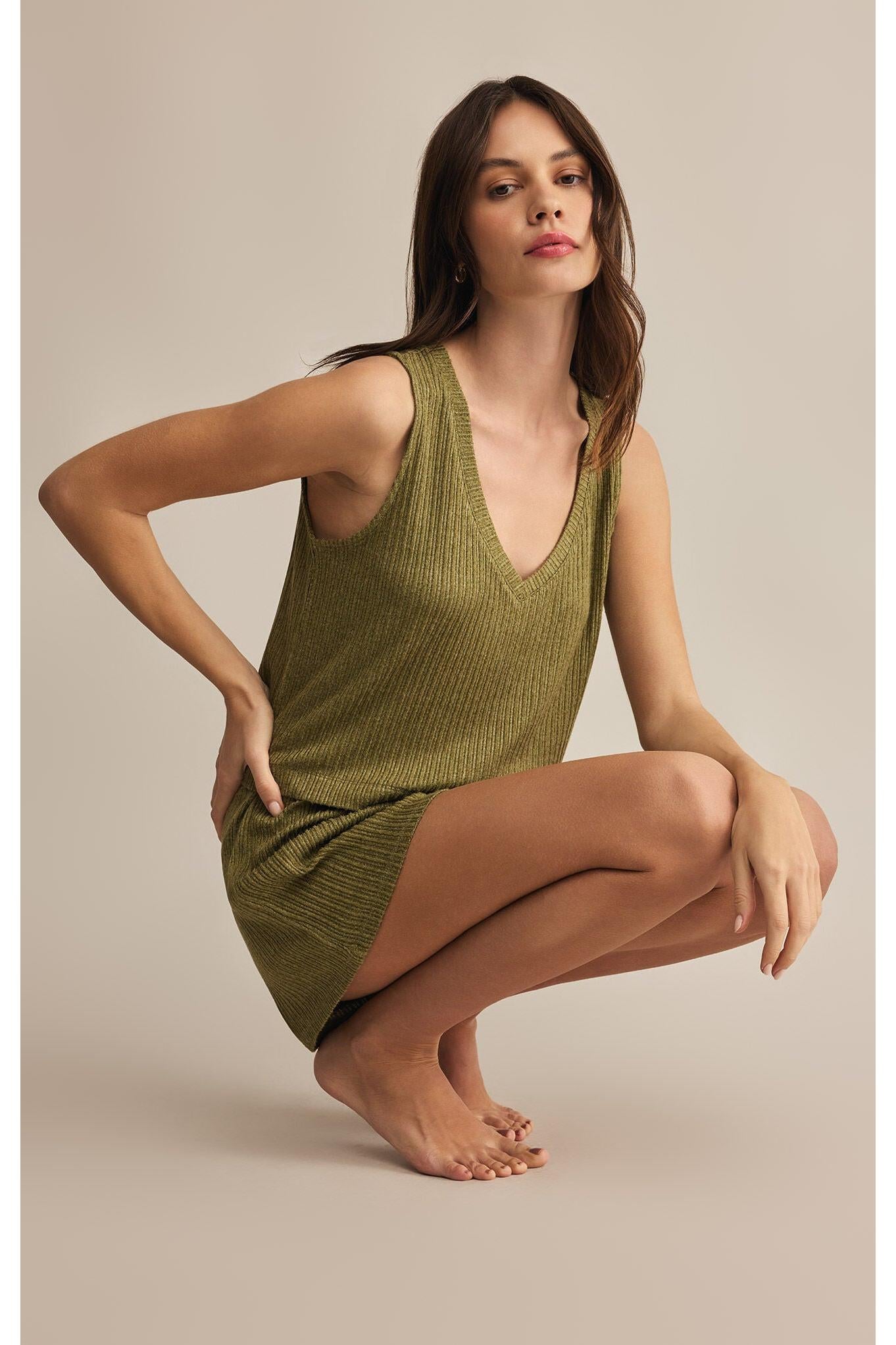 Z Supply Lounge Sloane V-Neck Rib Tank in Fern-Camis/Tanks-Z Supply Lounge-Deja Nu Boutique, Women's Fashion Boutique in Lampasas, Texas