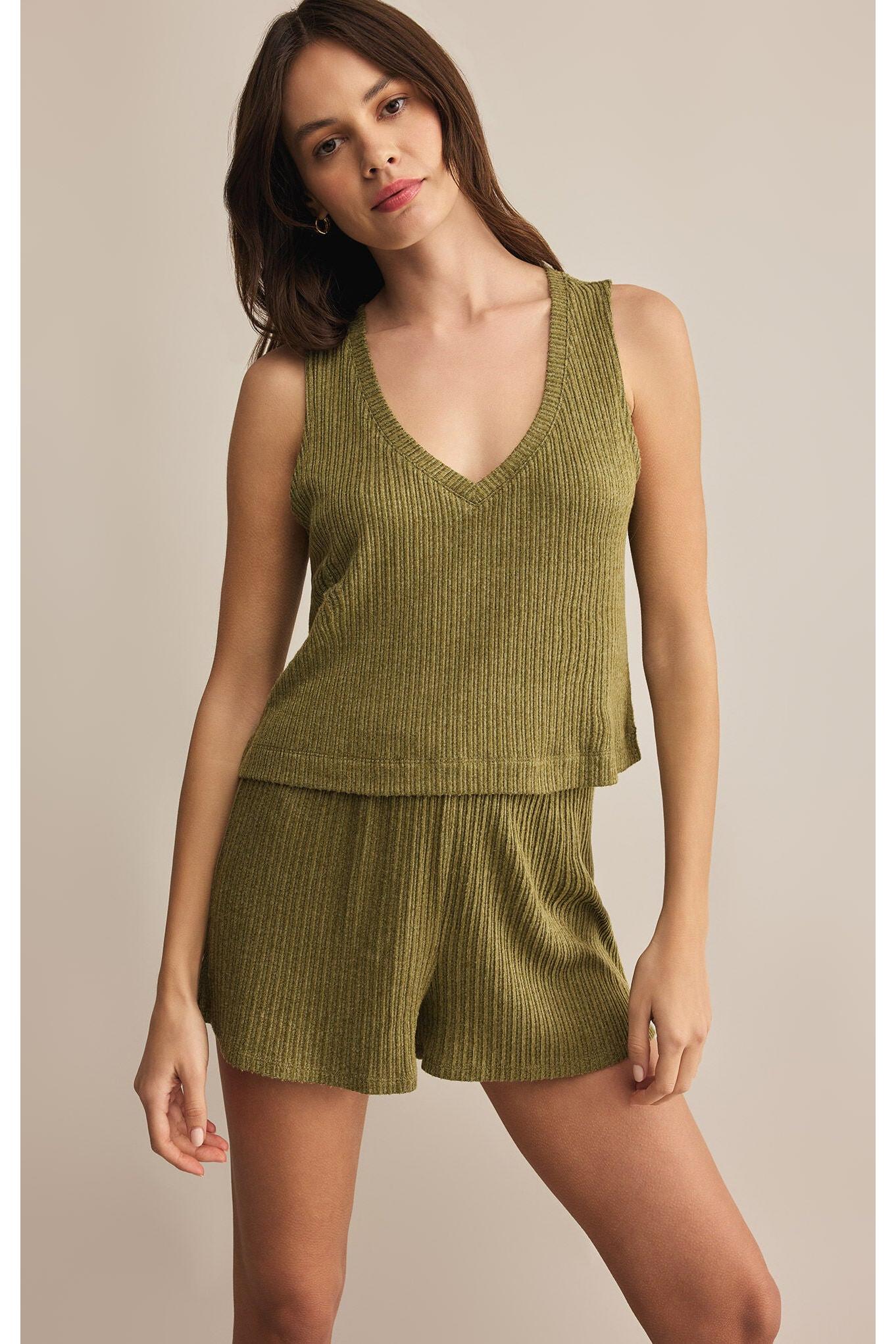 Z Supply Lounge Sloane V-Neck Rib Tank in Fern-Camis/Tanks-Z Supply Lounge-Deja Nu Boutique, Women's Fashion Boutique in Lampasas, Texas