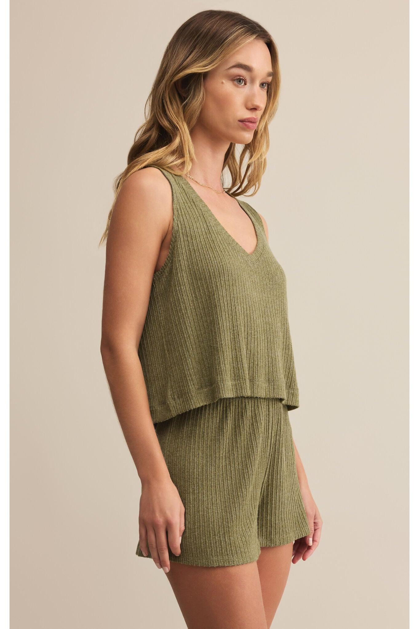 Z Supply Lounge Sloane V-Neck Rib Tank in Fern-Camis/Tanks-Z Supply Lounge-Deja Nu Boutique, Women's Fashion Boutique in Lampasas, Texas