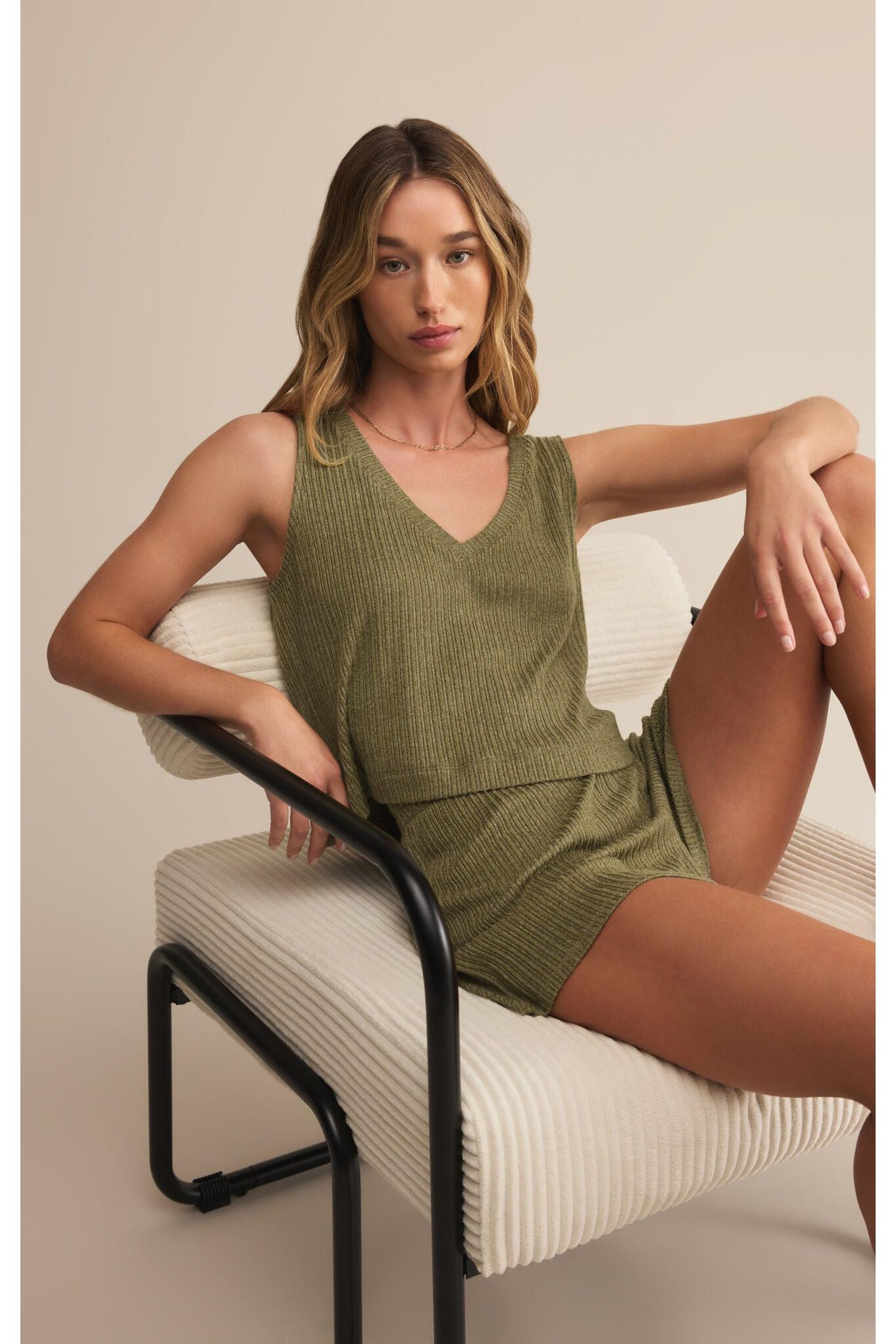 Z Supply Lounge Sloane V-Neck Rib Tank in Fern-Camis/Tanks-Z Supply Lounge-Deja Nu Boutique, Women's Fashion Boutique in Lampasas, Texas