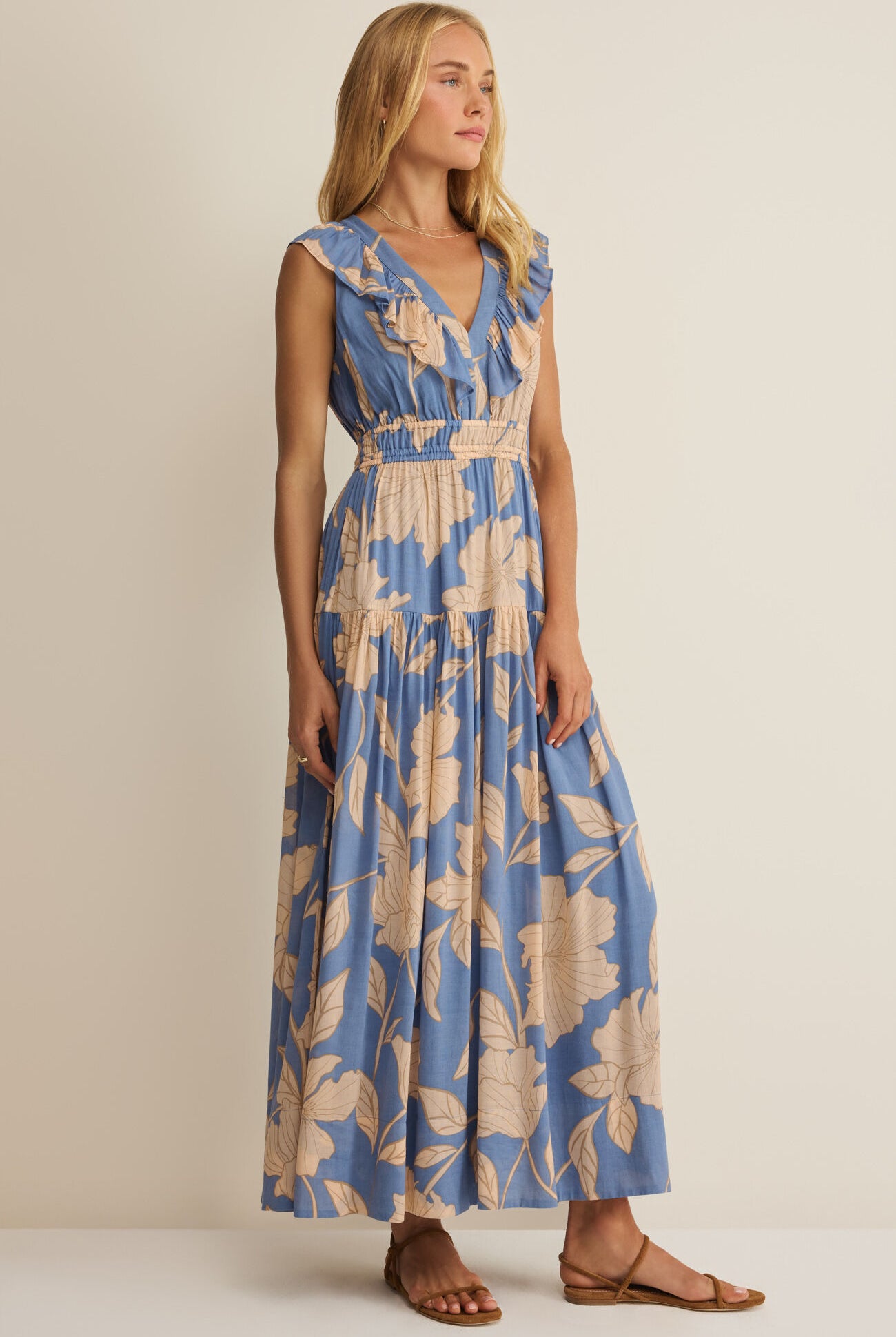 Z Supply Malene Bloom Floral Maxi Dress in Lake Blue-Maxi Dresses-Z Supply-Deja Nu Boutique, Women's Fashion Boutique in Lampasas, Texas