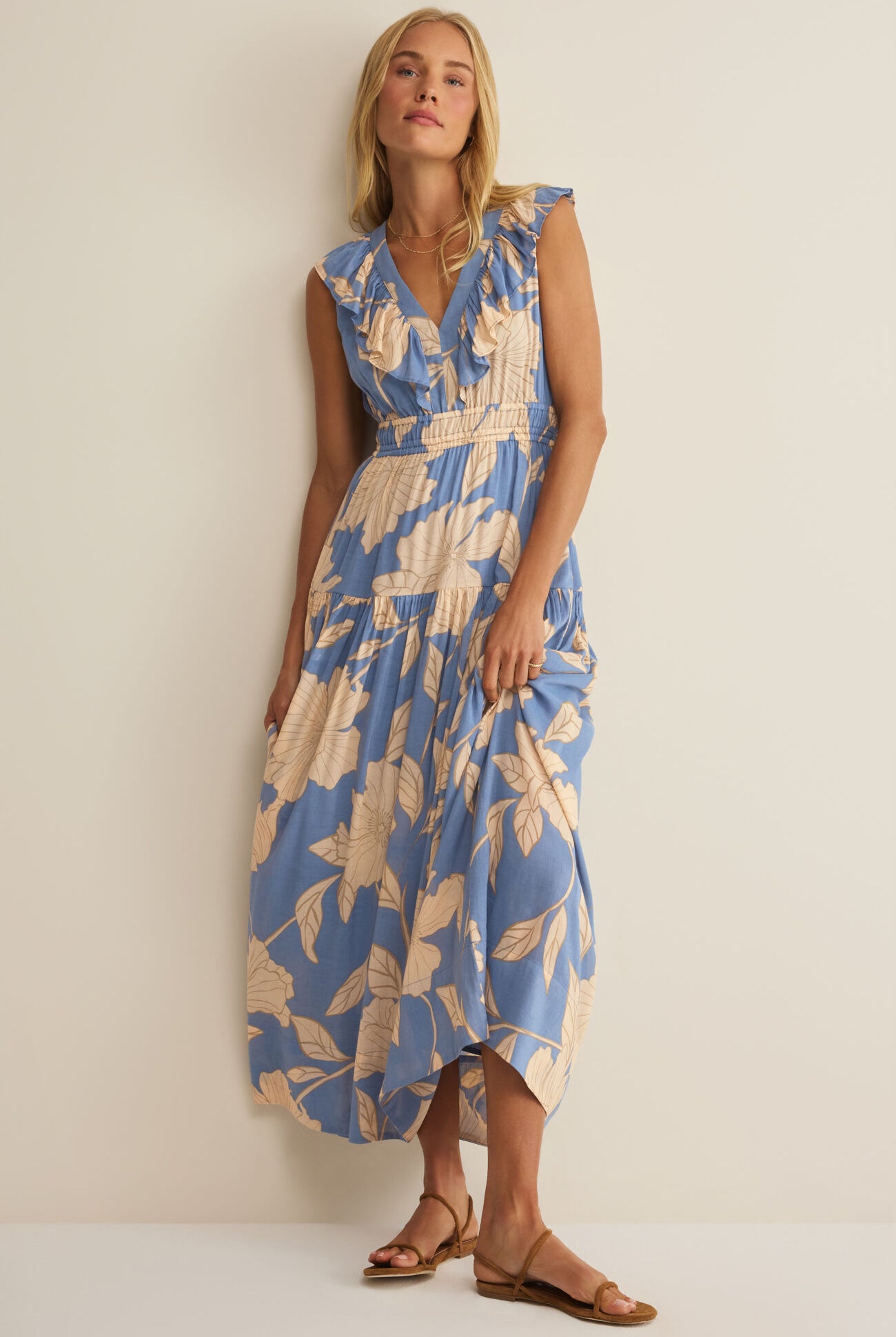 Z Supply Malene Bloom Floral Maxi Dress in Lake Blue-Maxi Dresses-Z Supply-Deja Nu Boutique, Women's Fashion Boutique in Lampasas, Texas