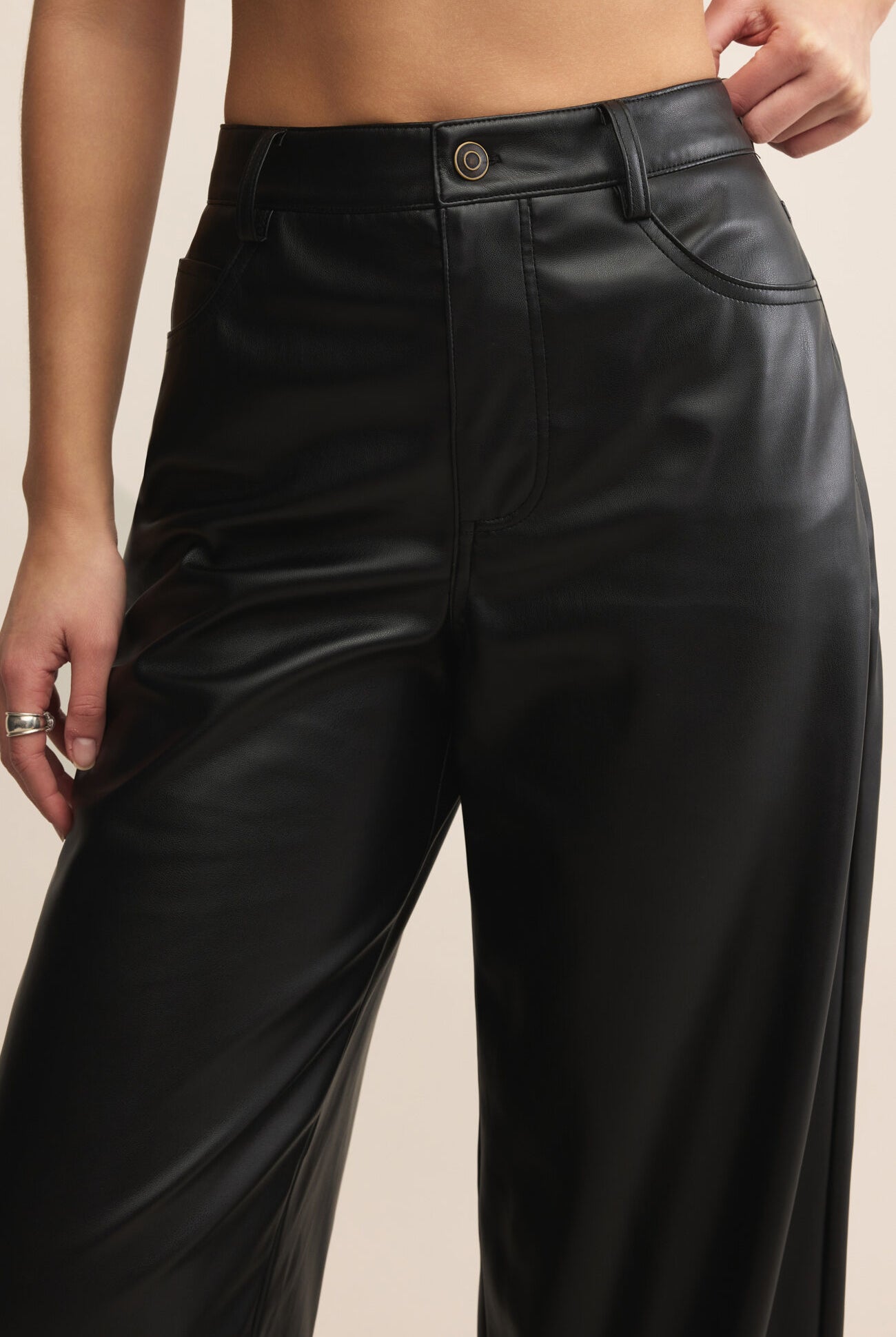 Z Supply Marli Wide Leg Vegan Leather Pant in Black-Bottoms-Z Supply-Deja Nu Boutique, Women's Fashion Boutique in Lampasas, Texas