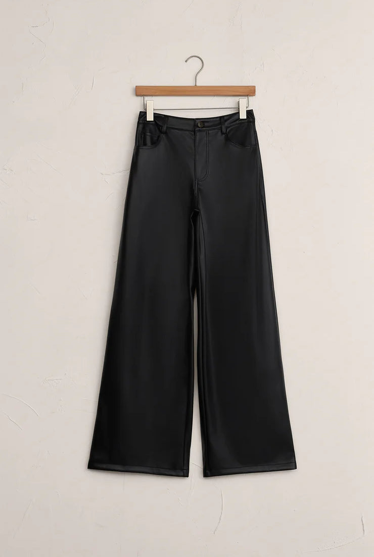 Z Supply Marli Wide Leg Vegan Leather Pant in Black-Bottoms-Z Supply-Deja Nu Boutique, Women's Fashion Boutique in Lampasas, Texas