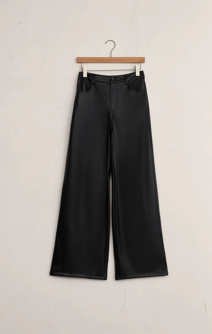 Z Supply Marli Wide Leg Vegan Leather Pant in Black-Bottoms-Z Supply-Deja Nu Boutique, Women's Fashion Boutique in Lampasas, Texas