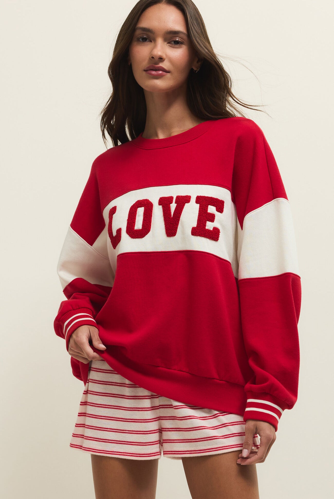 Z Supply Oversized Love Sweatshirt in Kiss Me Red-sweatshirt-Z Supply Lounge-Deja Nu Boutique, Women's Fashion Boutique in Lampasas, Texas