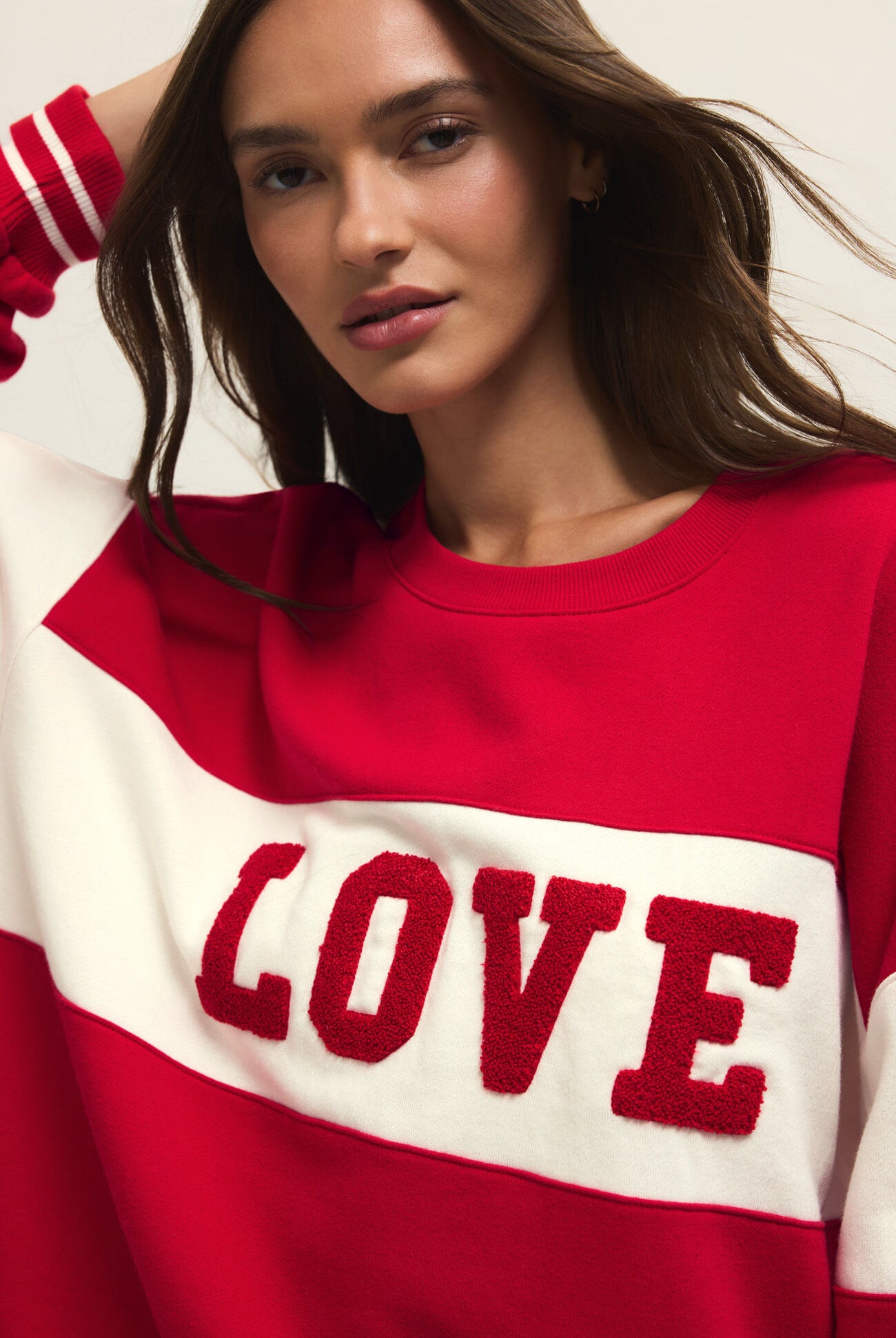 Z Supply Oversized Love Sweatshirt in Kiss Me Red-sweatshirt-Z Supply Lounge-Deja Nu Boutique, Women's Fashion Boutique in Lampasas, Texas