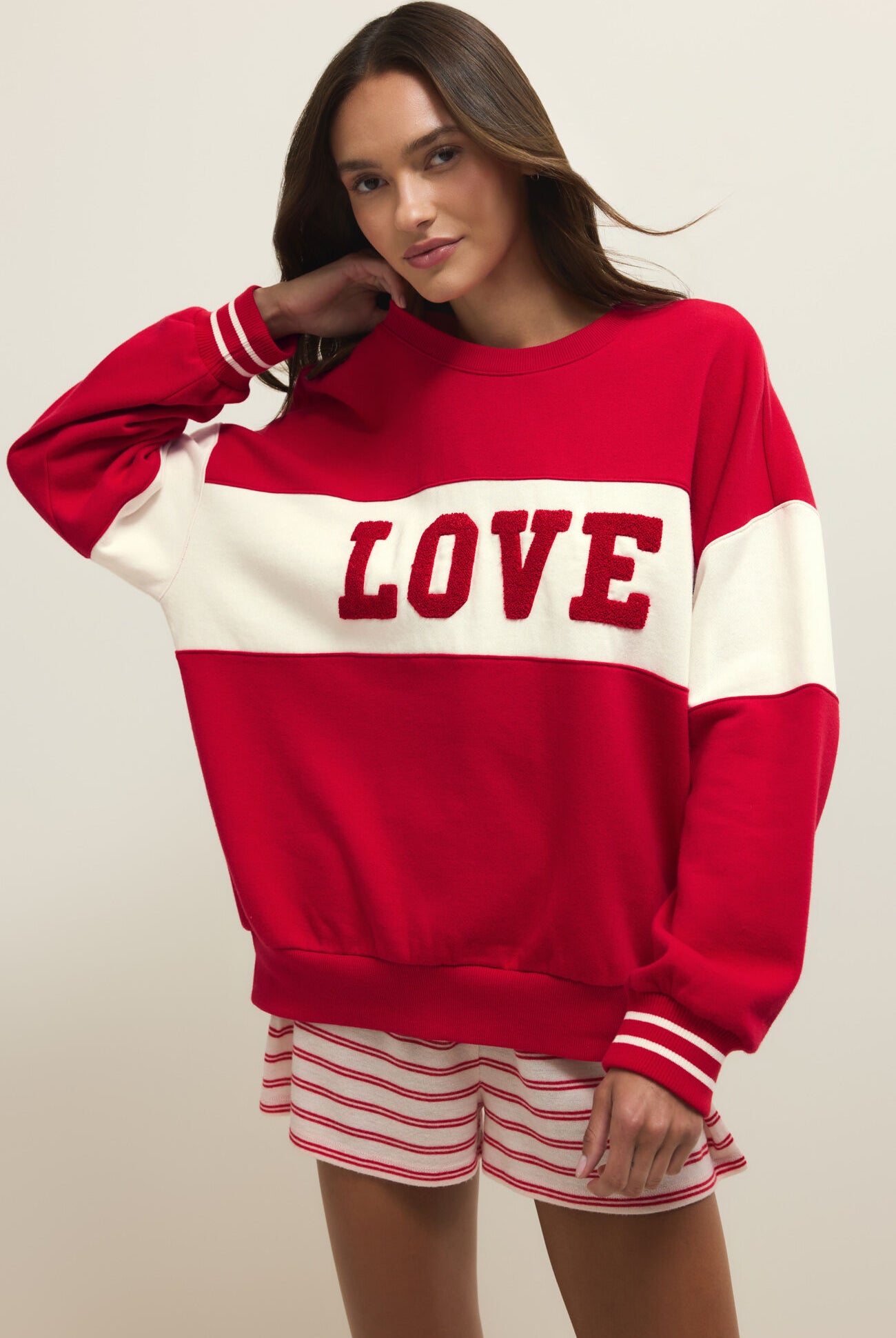 Z Supply Oversized Love Sweatshirt in Kiss Me Red-sweatshirt-Z Supply Lounge-Deja Nu Boutique, Women's Fashion Boutique in Lampasas, Texas