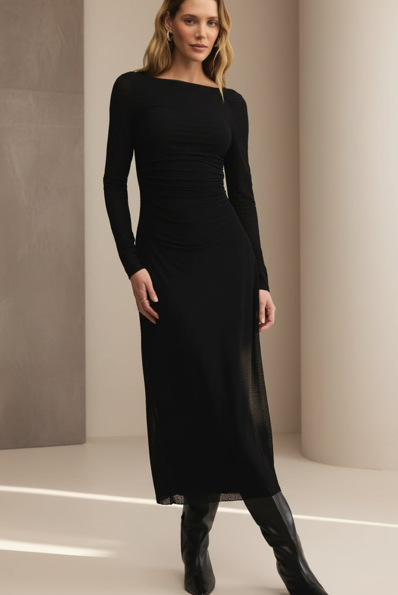 Z Supply Spellbound Mesh Midi Dress in Black-Midi Dresses-Z Supply-Deja Nu Boutique, Women's Fashion Boutique in Lampasas, Texas