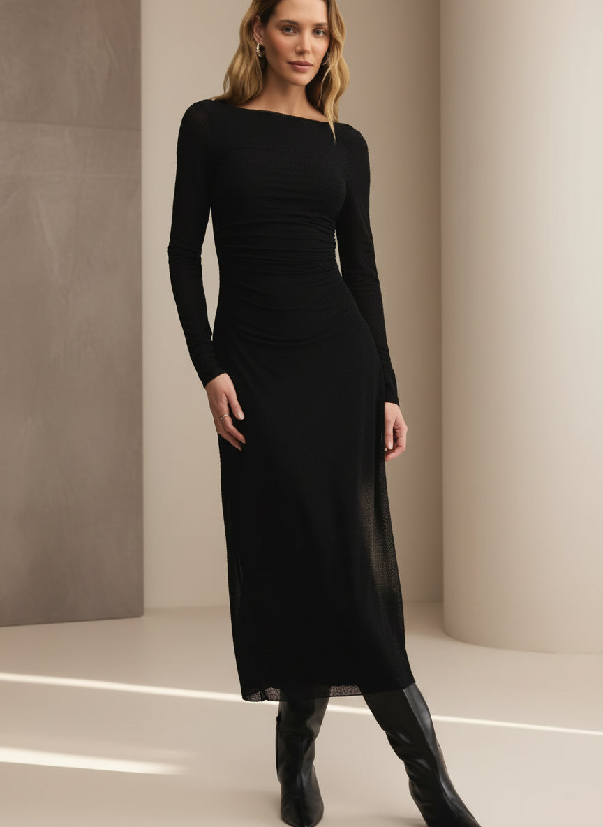 Z Supply Spellbound Mesh Midi Dress in Black-Midi Dresses-Z Supply-Deja Nu Boutique, Women's Fashion Boutique in Lampasas, Texas