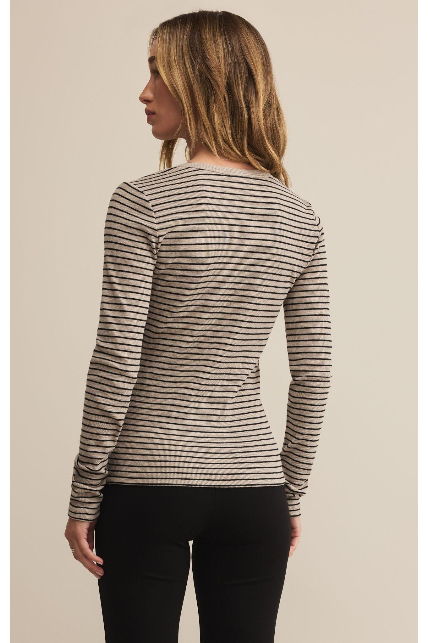 Z Supply Stella Stripe Modal Rib Henley in Heather Taupe-Tops-Z Supply-Deja Nu Boutique, Women's Fashion Boutique in Lampasas, Texas