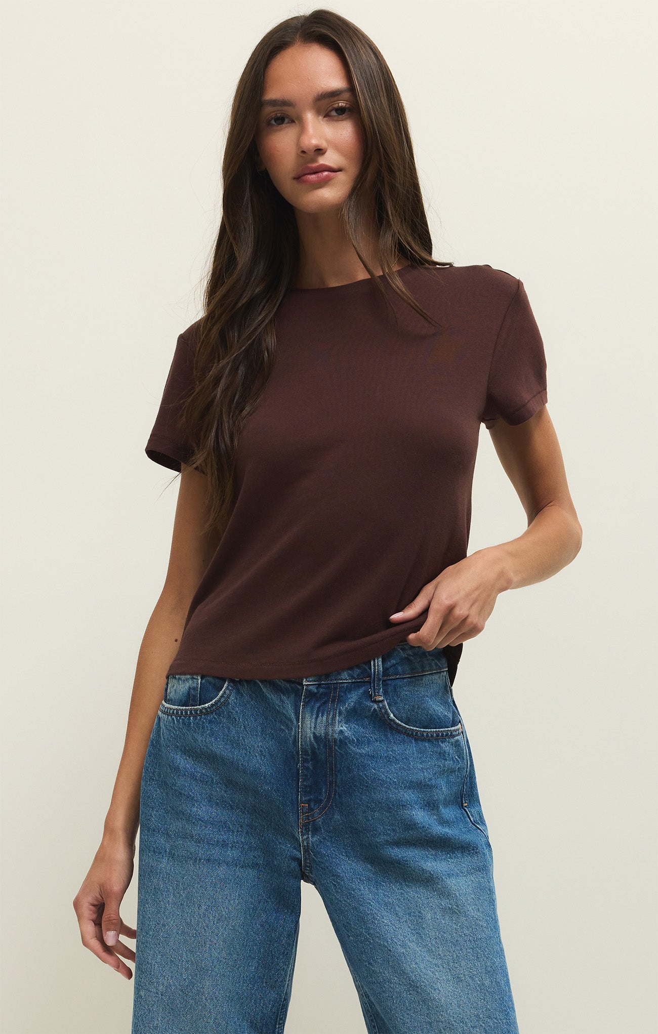 Z Supply Tourist Knit Jersey Tee In Chocolate Cherry-T-Shirts-Z Supply-Deja Nu Boutique, Women's Fashion Boutique in Lampasas, Texas