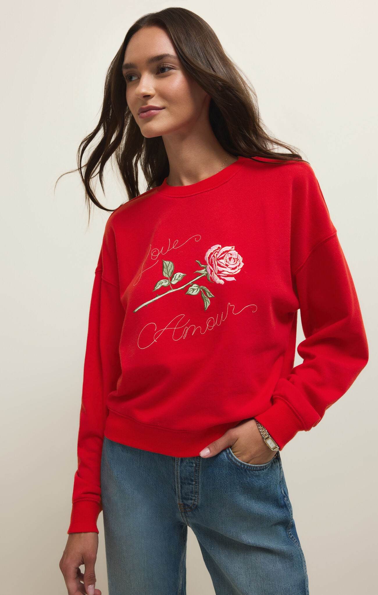 Z SUPPLY First Date Sweatshirt in Kiss Me Red (ZT261450)-sweatshirt-Z Supply-Deja Nu Boutique, Women's Fashion Boutique in Lampasas, Texas