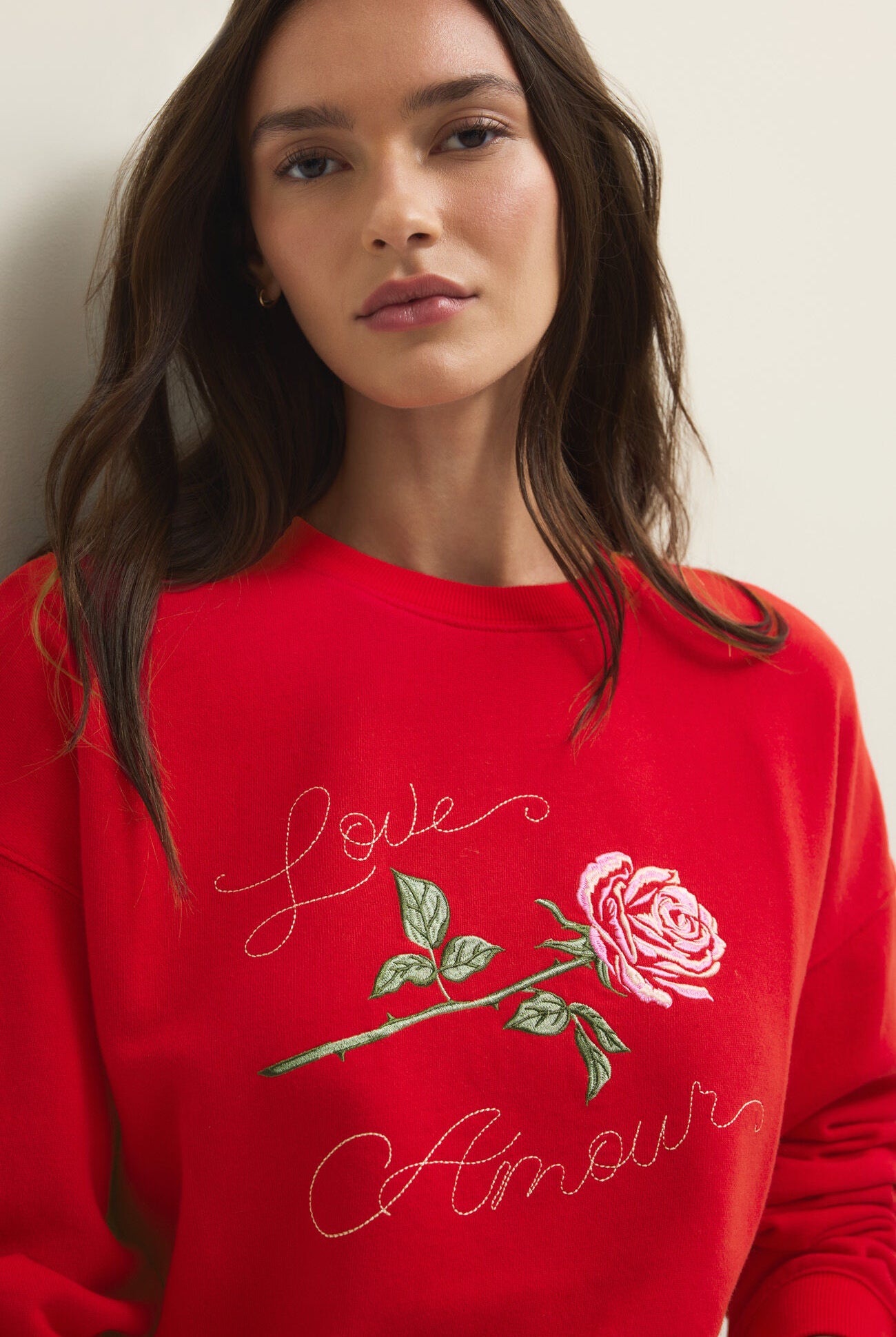 Z SUPPLY First Date Sweatshirt in Kiss Me Red (ZT261450)-sweatshirt-Z Supply-Deja Nu Boutique, Women's Fashion Boutique in Lampasas, Texas