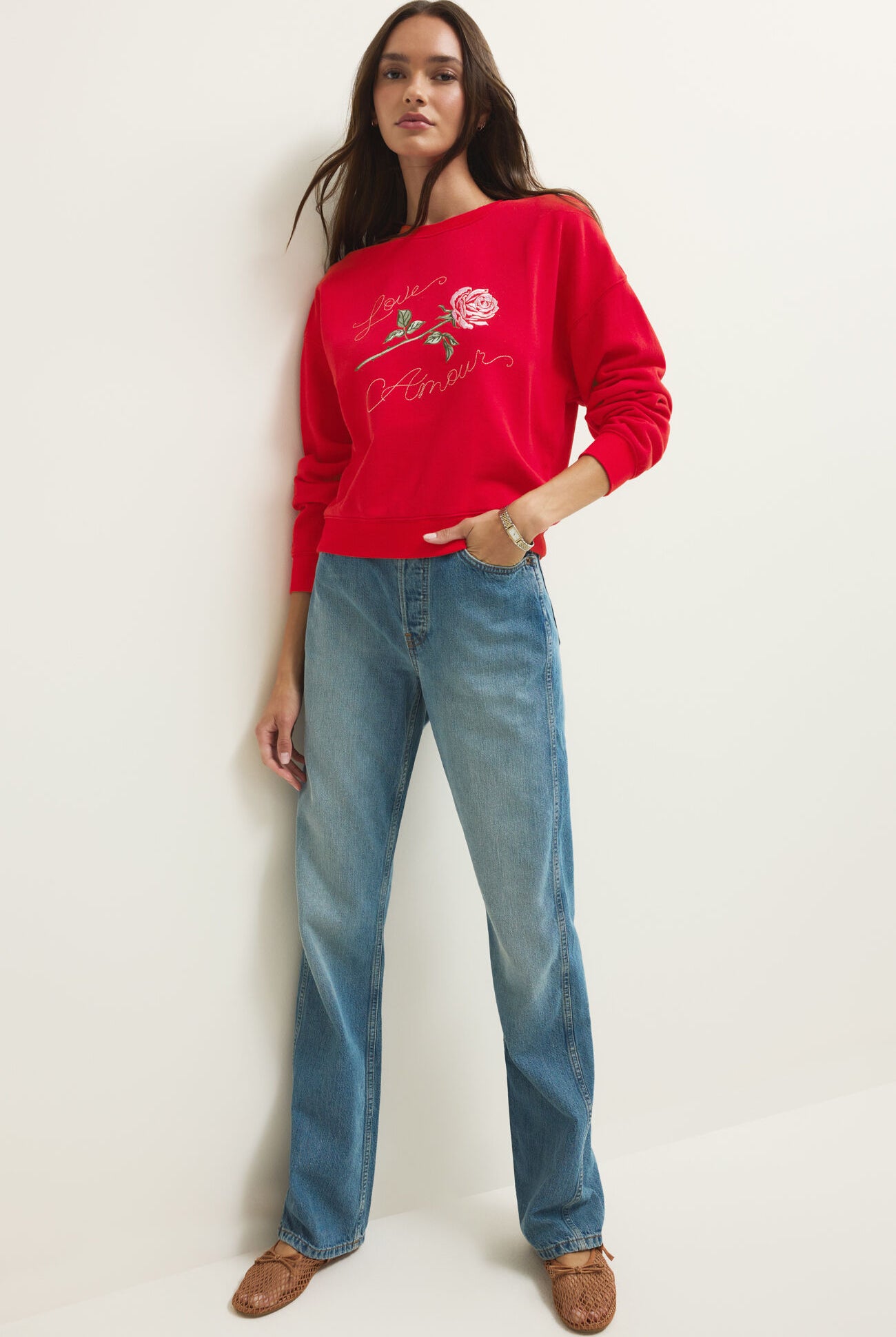 Z SUPPLY First Date Sweatshirt in Kiss Me Red (ZT261450)-sweatshirt-Z Supply-Deja Nu Boutique, Women's Fashion Boutique in Lampasas, Texas