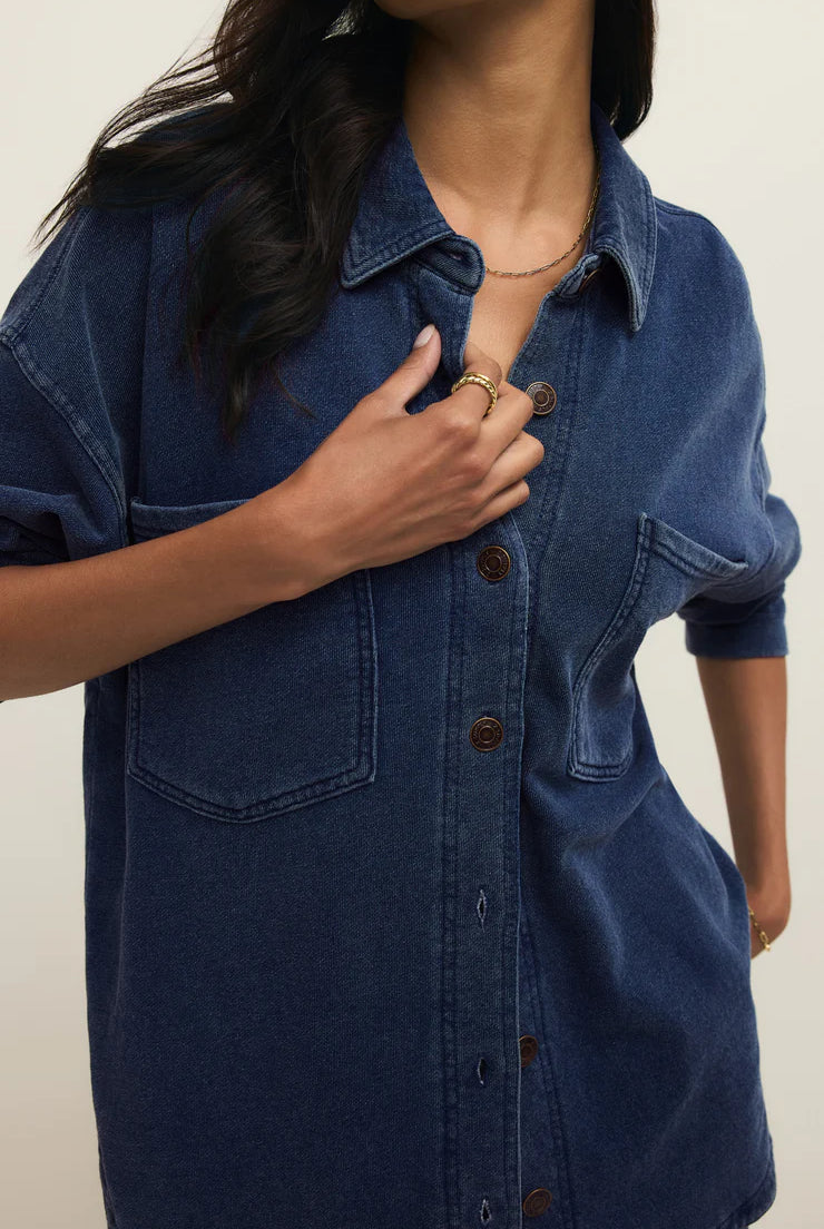 Z Supply All Day Knit Denim Jacket in Indigo-Outerwear-Z Supply-Deja Nu Boutique, Women's Fashion Boutique in Lampasas, Texas