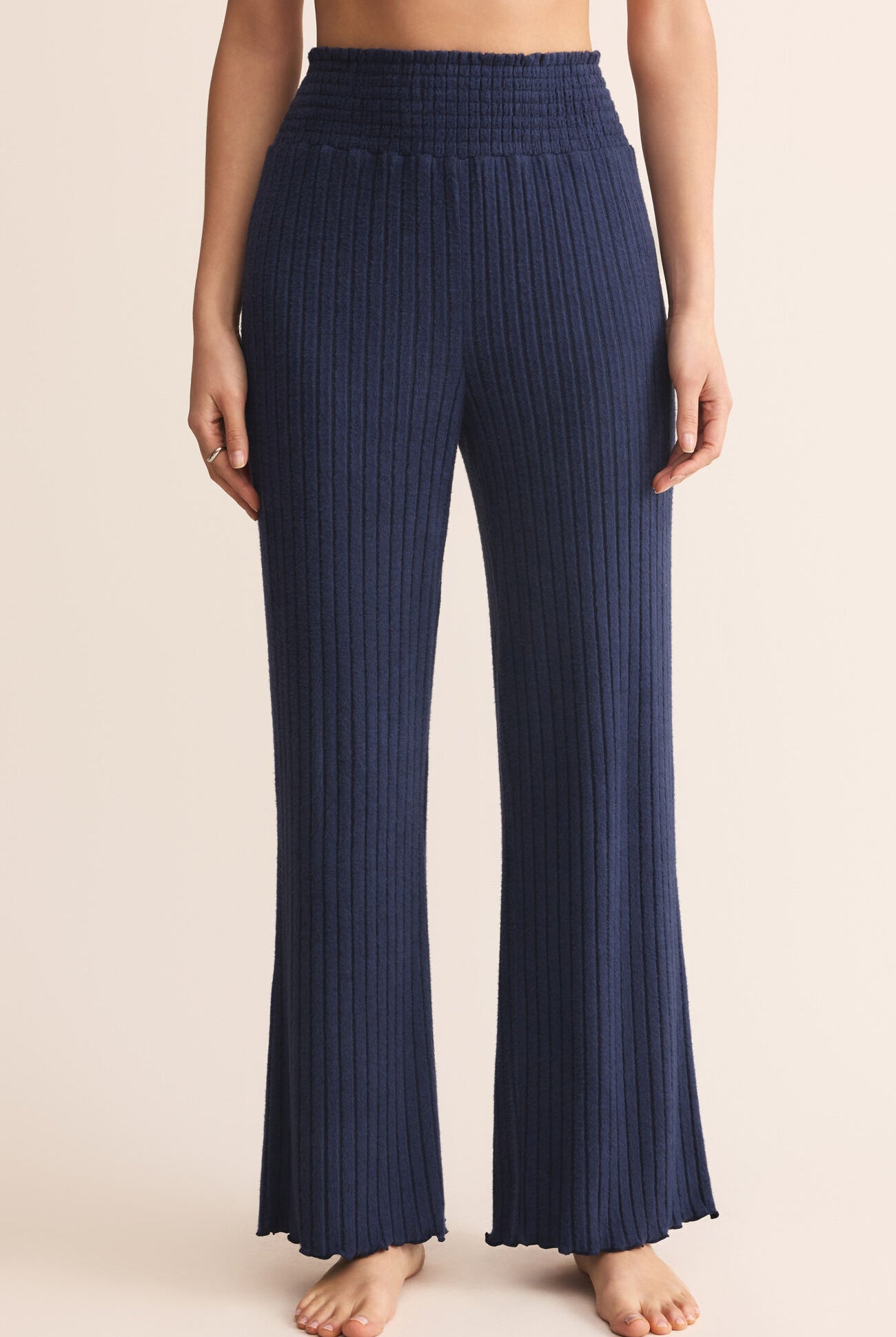 Z Supply Lounge Dawn Smocked Rib Pant in Blue Sapphire-Bottoms-Z Supply Lounge-Deja Nu Boutique, Women's Fashion Boutique in Lampasas, Texas