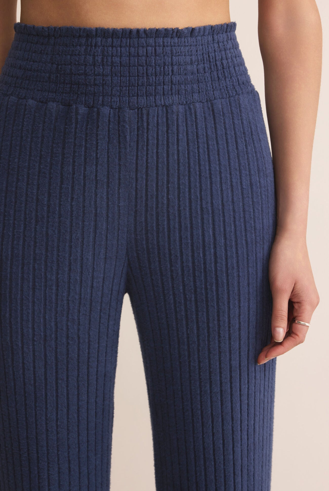Z Supply Lounge Dawn Smocked Rib Pant in Blue Sapphire-Bottoms-Z Supply Lounge-Deja Nu Boutique, Women's Fashion Boutique in Lampasas, Texas