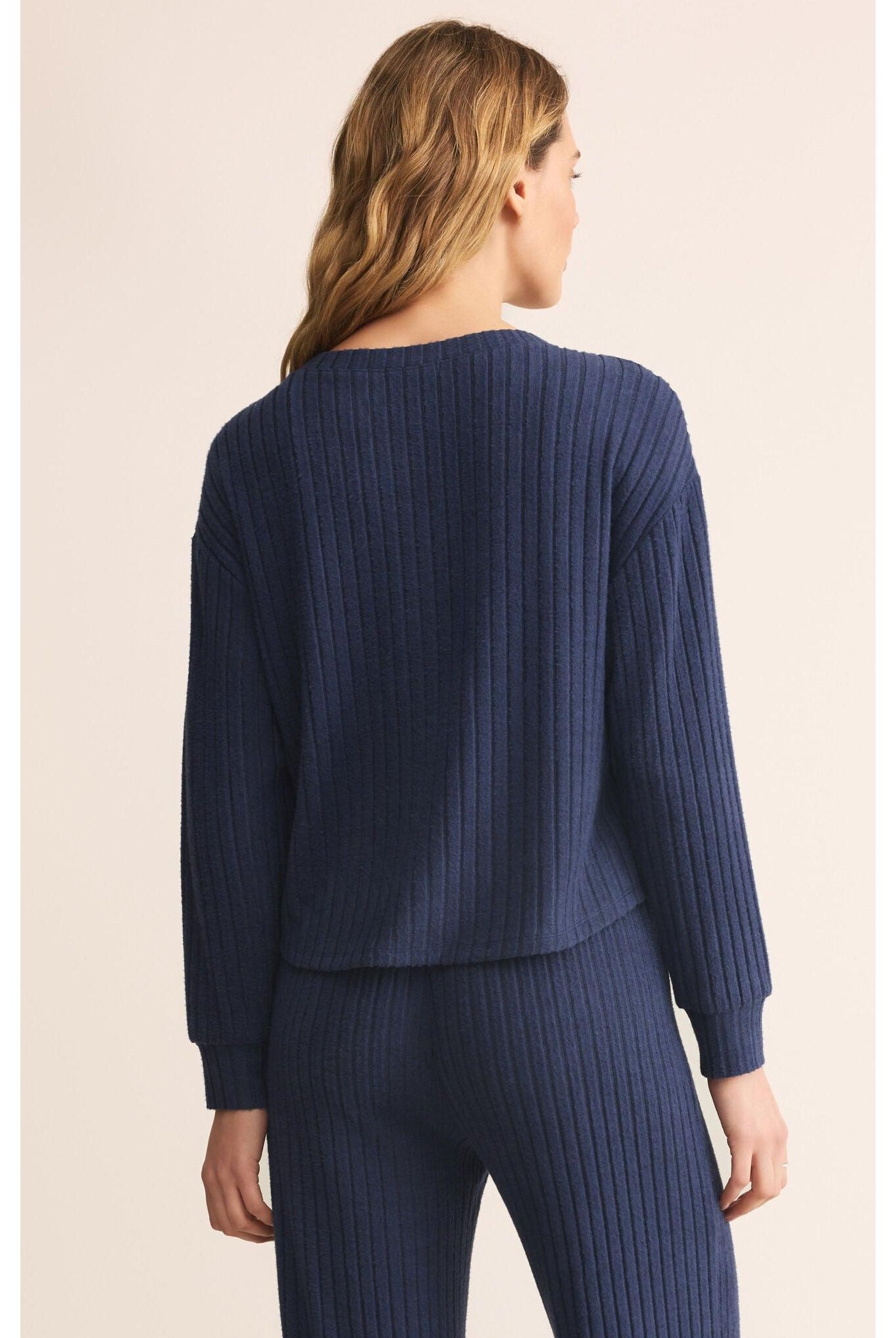 Z Supply Lounge Elfie Rib Long Sleeve Top in Blue Sapphire-Tops-Z Supply Lounge-Deja Nu Boutique, Women's Fashion Boutique in Lampasas, Texas
