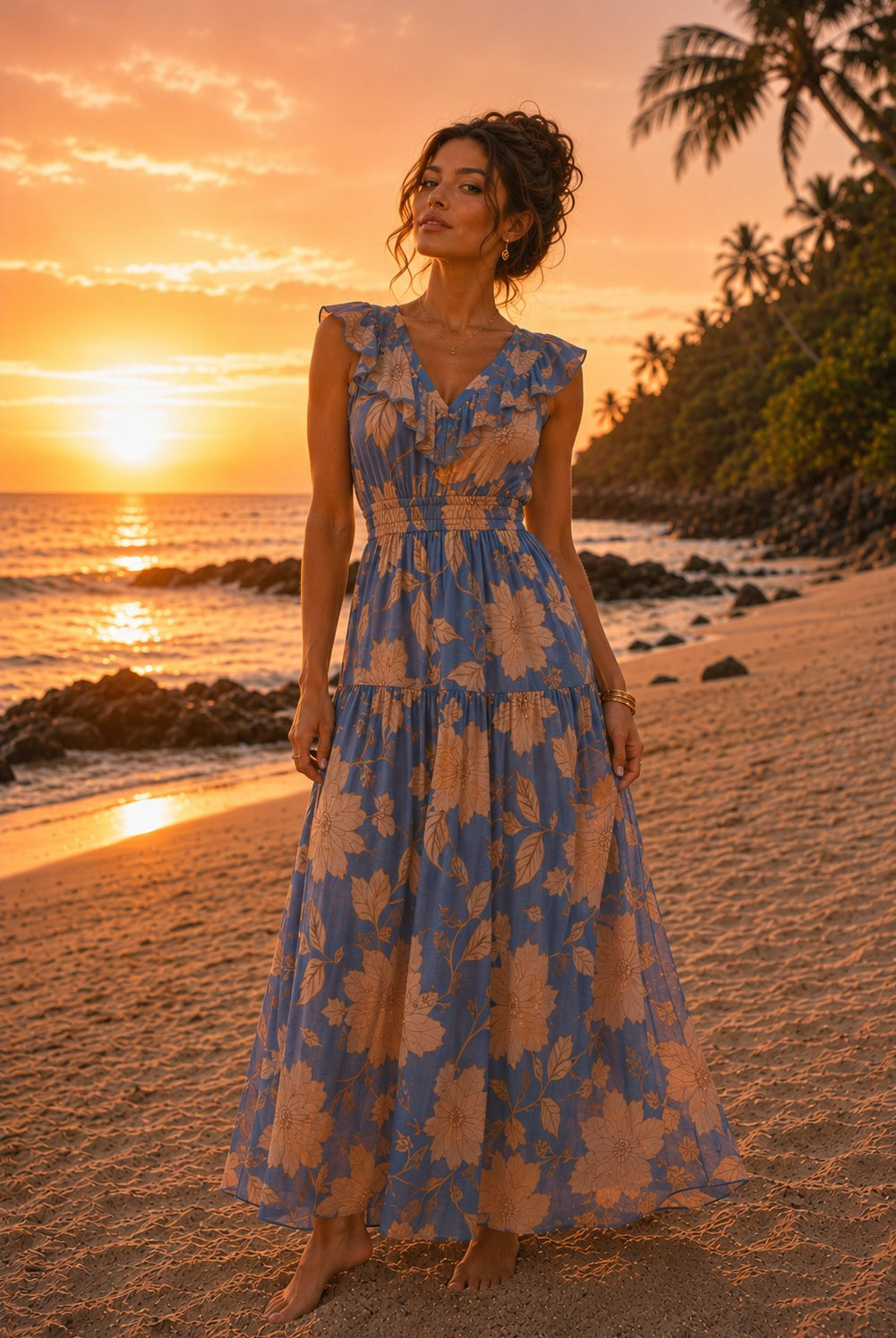 Z Supply Malene Bloom Floral Maxi Dress in Lake Blue-Maxi Dresses-Z Supply-Deja Nu Boutique, Women's Fashion Boutique in Lampasas, Texas