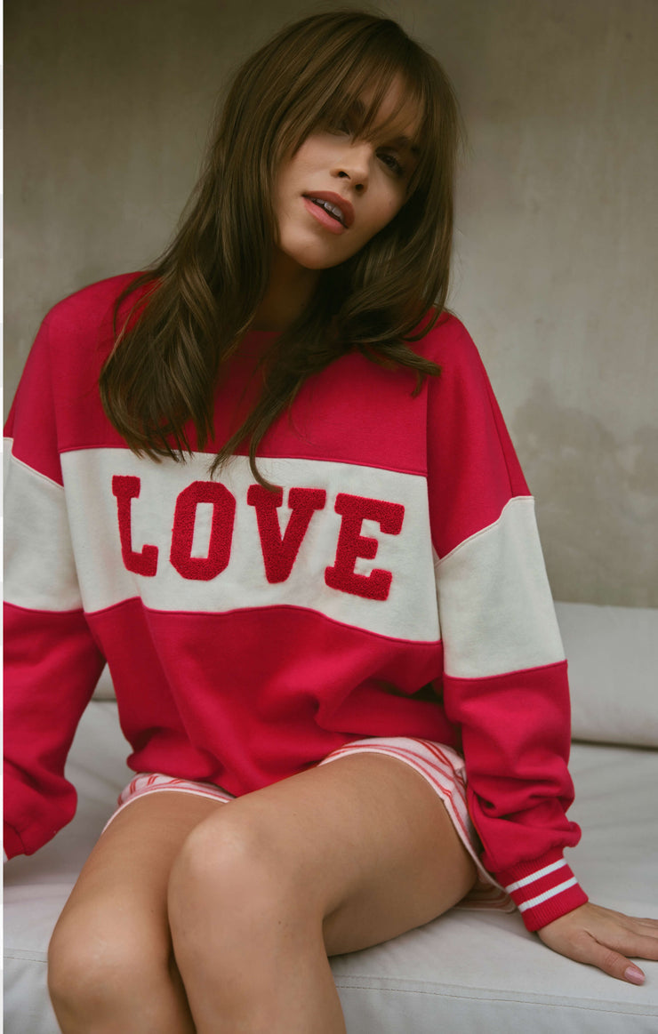 Z Supply Oversized Love Sweatshirt in Kiss Me Red-sweatshirt-Z Supply Lounge-Deja Nu Boutique, Women's Fashion Boutique in Lampasas, Texas