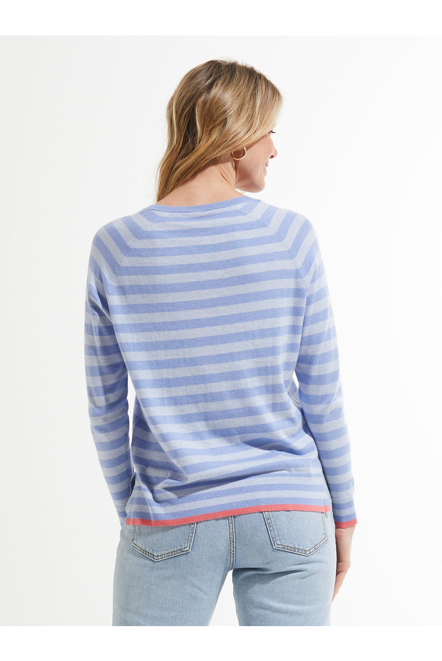 Zaket & Plover - Stripe V Sweater - Chambray-Sweaters-Zaket & Plover-Deja Nu Boutique, Women's Fashion Boutique in Lampasas, Texas