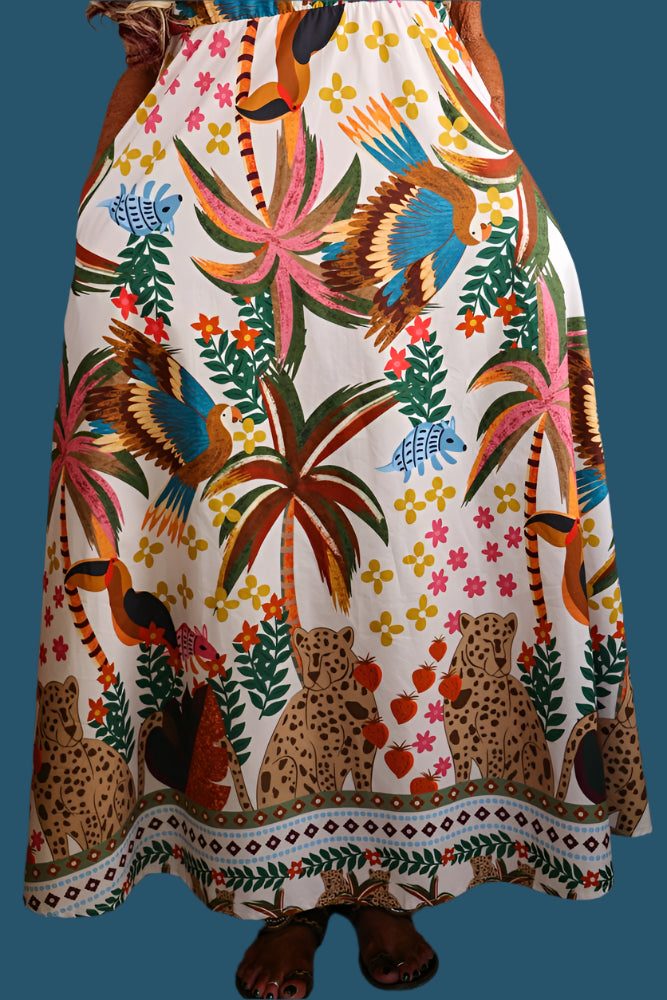 Zenara Toucan & Leopard Print Cotton Sundress-Maxi Dresses-Zenara-Deja Nu Boutique, Women's Fashion Boutique in Lampasas, Texas