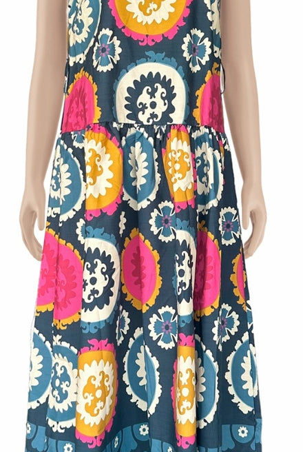 Zenara Woman Navy Multi-Print Belted Tank Dress-dress-Zenara-Deja Nu Boutique, Women's Fashion Boutique in Lampasas, Texas