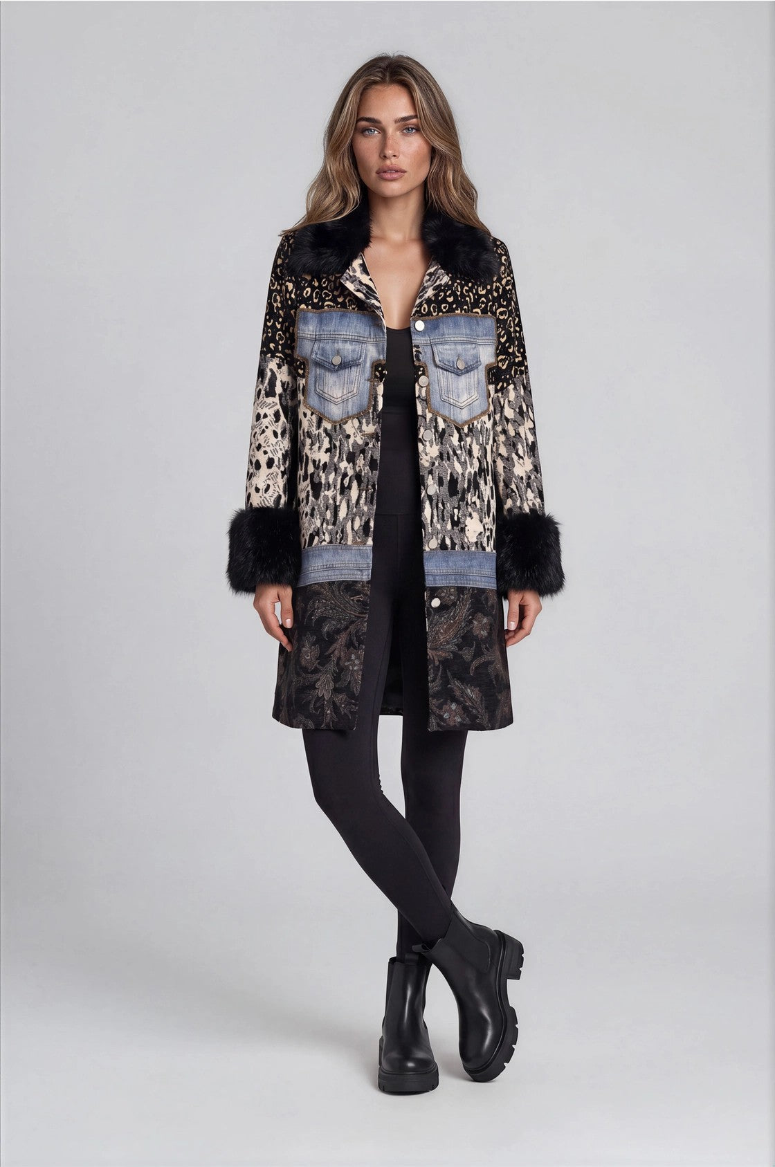 Adore Mixed Media Faux Fur Trim Jacket-Outerwear-Adore-Deja Nu Boutique, Women's Fashion Boutique in Lampasas, Texas
