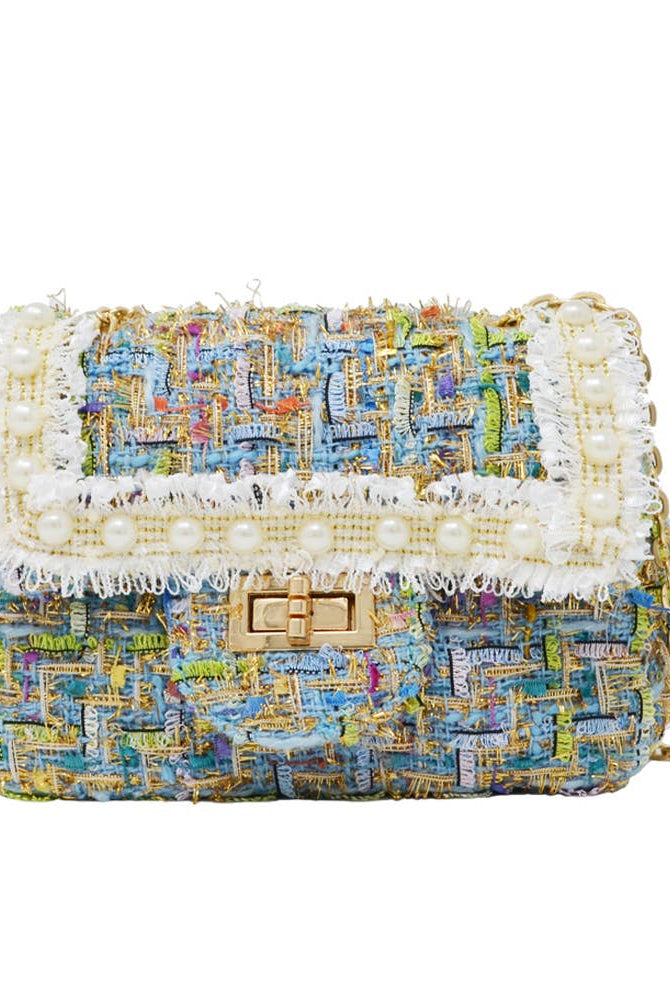 Tiny Treats and ZOMI GEMS Classic Tweed Blue Handbag with Pearls-Kids Handbag-Tiny Treats and ZOMI GEMS-Deja Nu Boutique, Women's Fashion Boutique in Lampasas, Texas