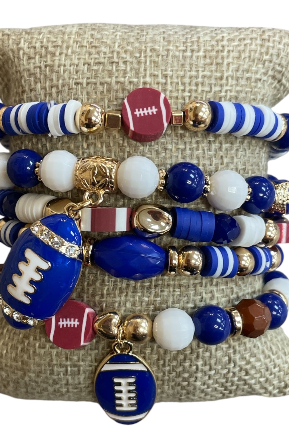 All That Glitterz Blue & White Multi Beaded Football Charm Bracelet Set-Bracelets-All That Glitterz-Deja Nu Boutique, Women's Fashion Boutique in Lampasas, Texas