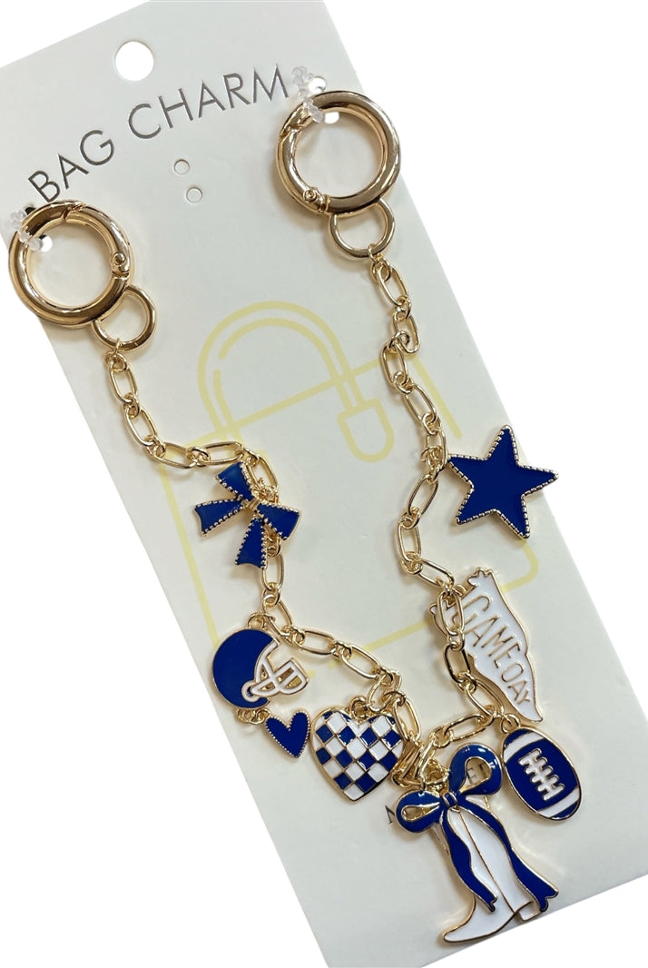 All That Glitterz Blue & White Multi Charm Game Day Bag Chain-bag charm-All That Glitterz-Deja Nu Boutique, Women's Fashion Boutique in Lampasas, Texas