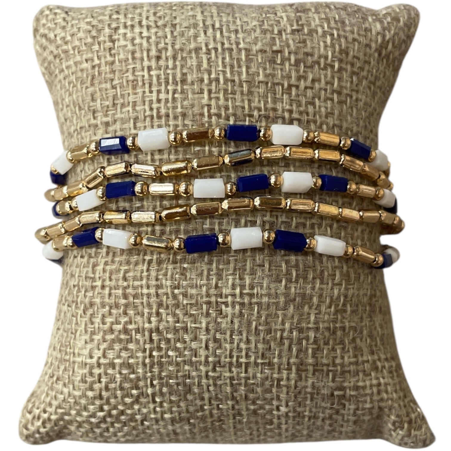 All That Glitterz Gold Blue White Beaded 5-Piece Bracelet Set-Bracelets-All That Glitterz-Deja Nu Boutique, Women's Fashion Boutique in Lampasas, Texas