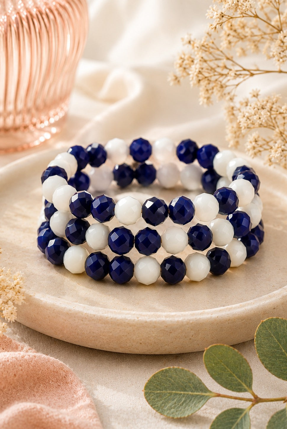 All That Glitterz Royal Blue & White Crystal Stretch Bracelet Set-Bracelets-All That Glitterz-Deja Nu Boutique, Women's Fashion Boutique in Lampasas, Texas