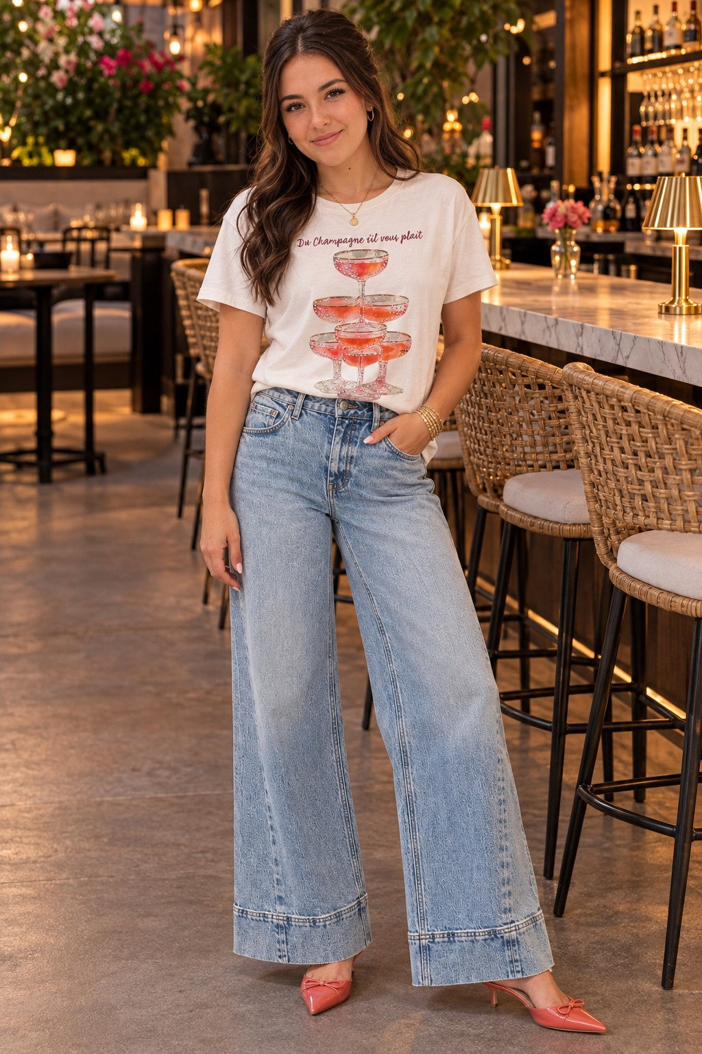 All Us Du Champagne Powder Pink Rhinestone Hi-Low Tee-T-Shirts-All Us-Deja Nu Boutique, Women's Fashion Boutique in Lampasas, Texas