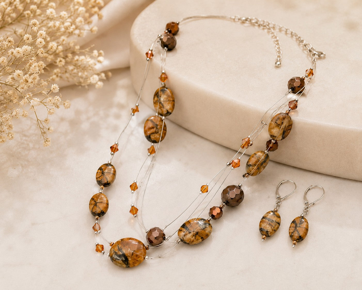 Amber Stone Multi-Strand Necklace & Earring Set-Necklace Set-Deja Nu-Deja Nu Boutique, Women's Fashion Boutique in Lampasas, Texas