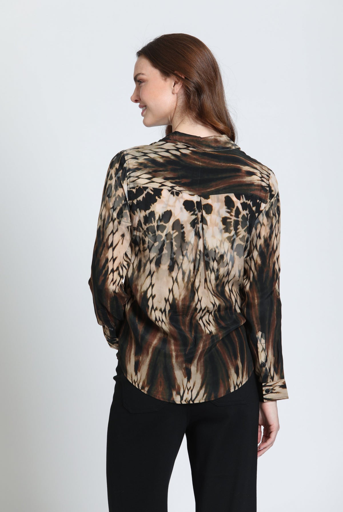 APNY Roll-Up Sleeve Button-Up Blouse in Espresso and Stone-shirts-APNY-Deja Nu Boutique, Women's Fashion Boutique in Lampasas, Texas