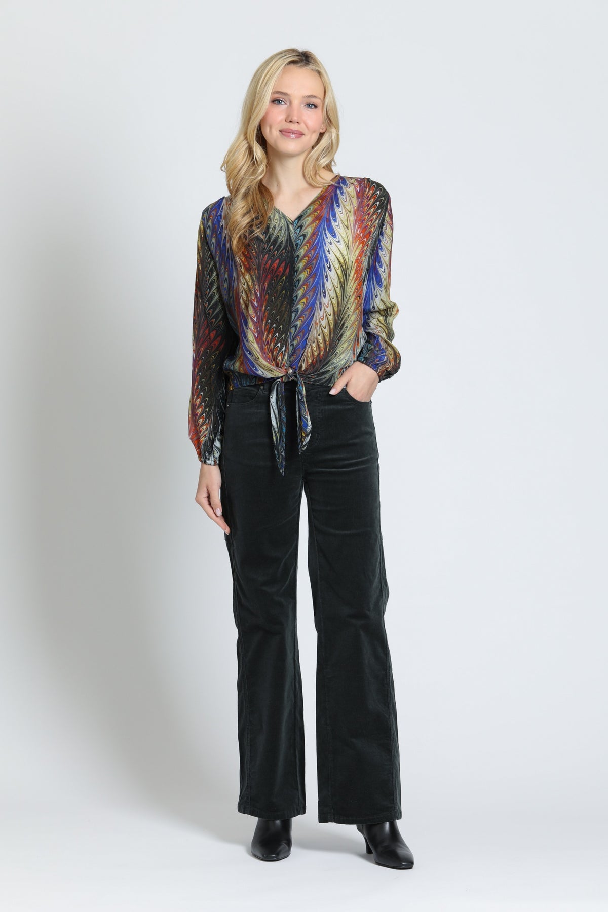 APNY Prismatic Harvest V-Neck Tie Front Top-Tops-APNY-Deja Nu Boutique, Women's Fashion Boutique in Lampasas, Texas