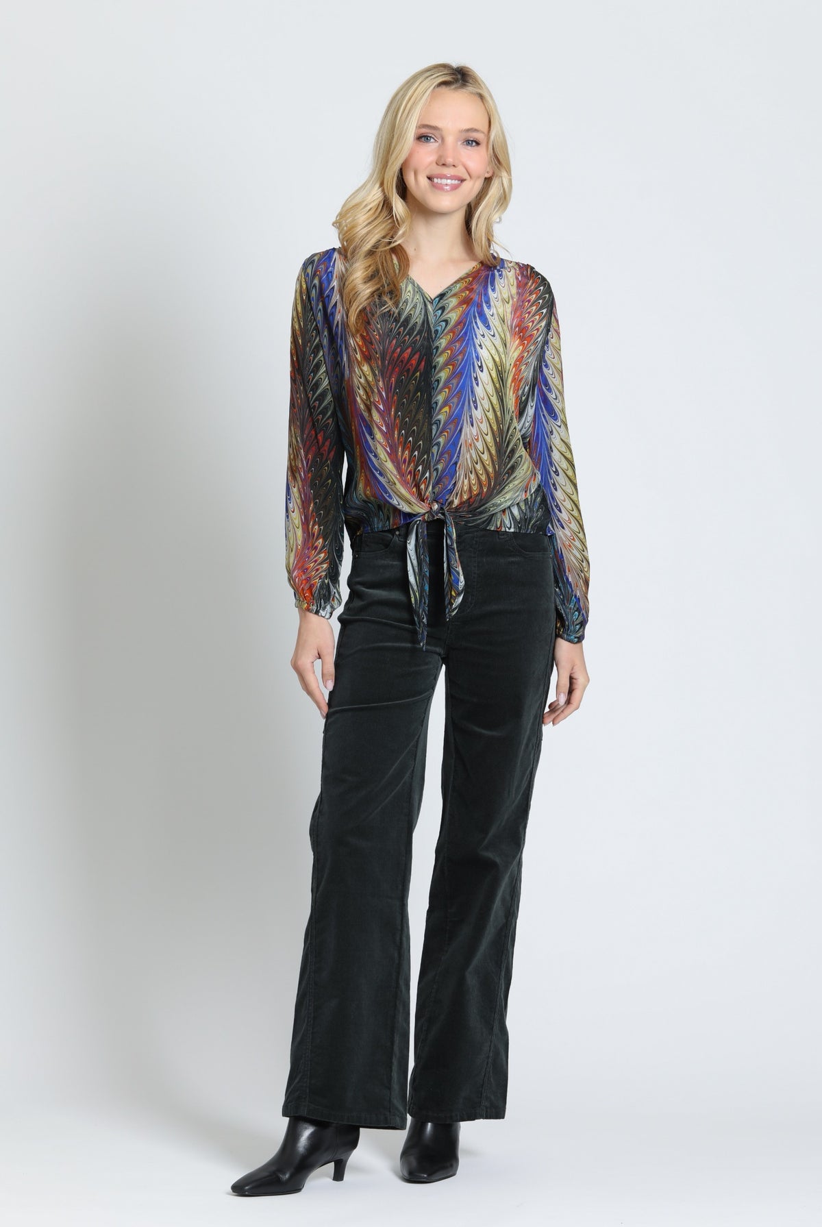 APNY Prismatic Harvest V-Neck Tie Front Top-Tops-APNY-Deja Nu Boutique, Women's Fashion Boutique in Lampasas, Texas