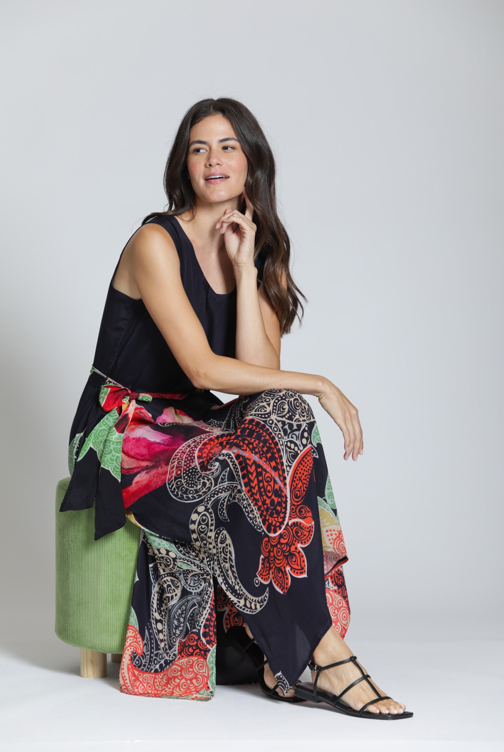 APNY V Neck Tank Long Dress in Red Multi-Tops-APNY-Deja Nu Boutique, Women's Fashion Boutique in Lampasas, Texas
