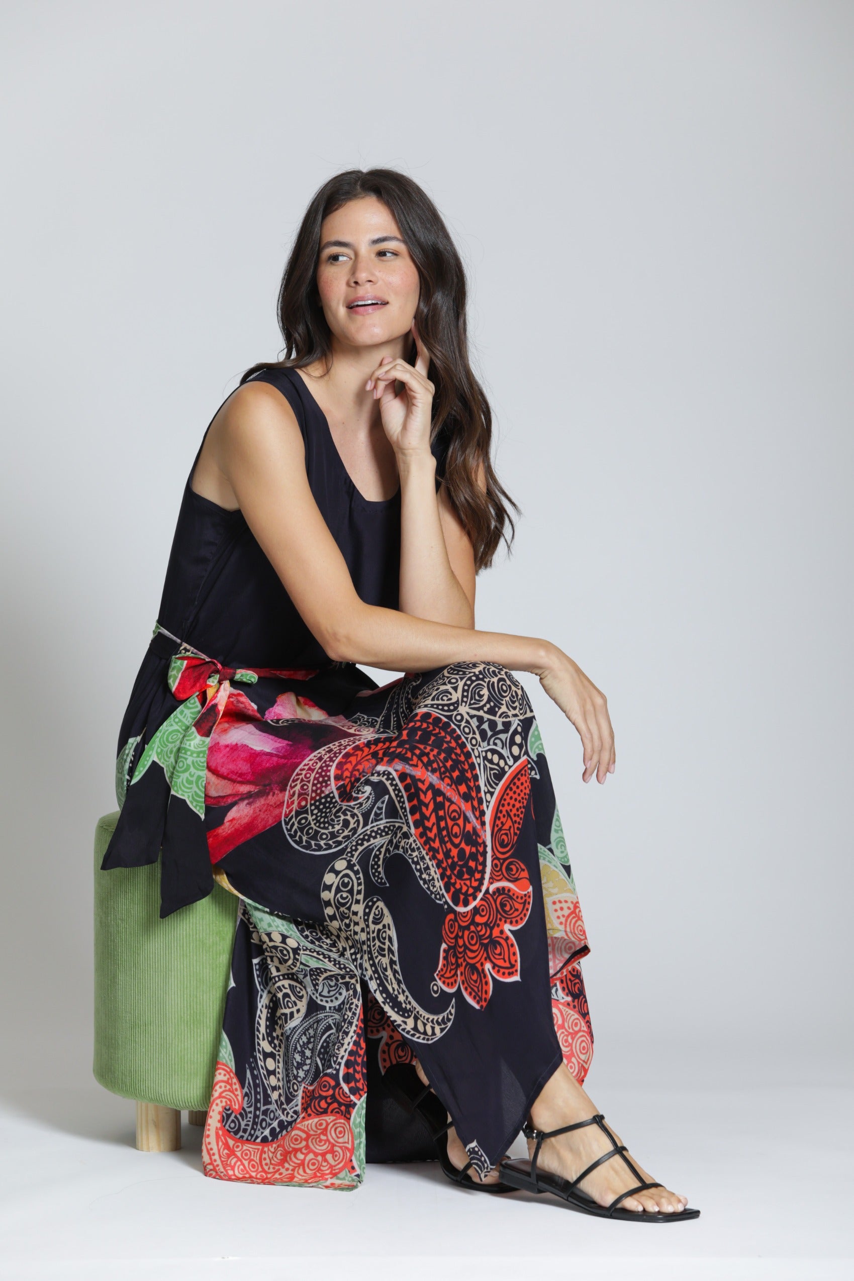 APNY V Neck Tank Long Dress in Red Multi-Tops-APNY-Deja Nu Boutique, Women's Fashion Boutique in Lampasas, Texas