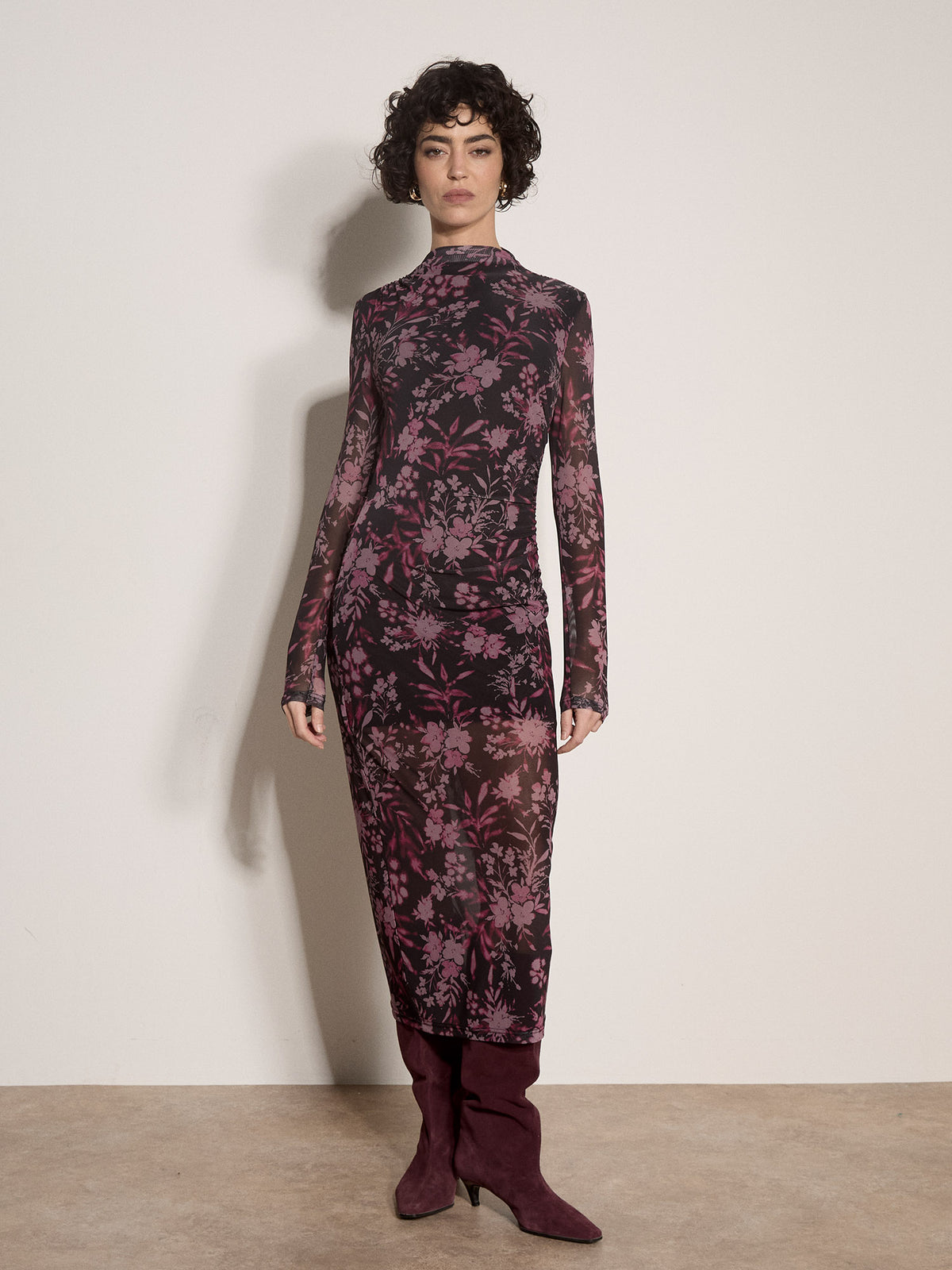 Apricot Silhouette Floral Mesh Midi Dress in Black-Midi Dresses-Apricot-Deja Nu Boutique, Women's Fashion Boutique in Lampasas, Texas