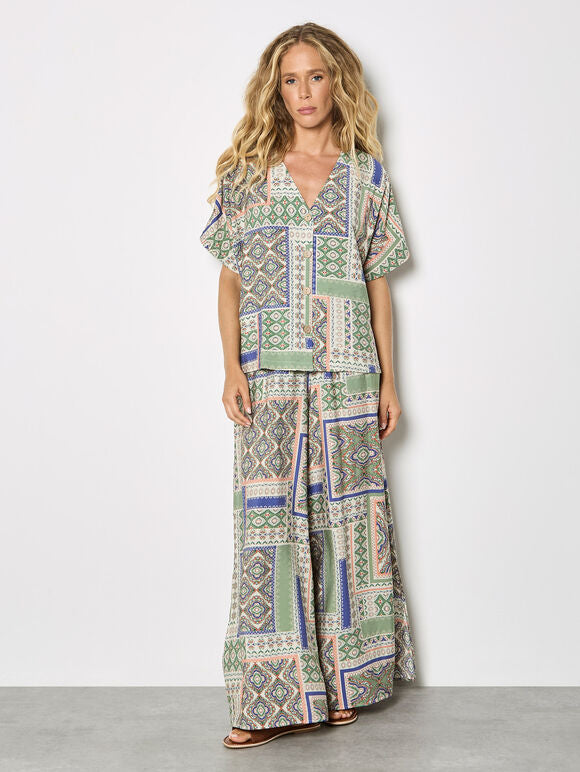 Apricot Folk Patchwork Wide Leg Trousers – Stone-trousers-Apricot-Deja Nu Boutique, Women's Fashion Boutique in Lampasas, Texas
