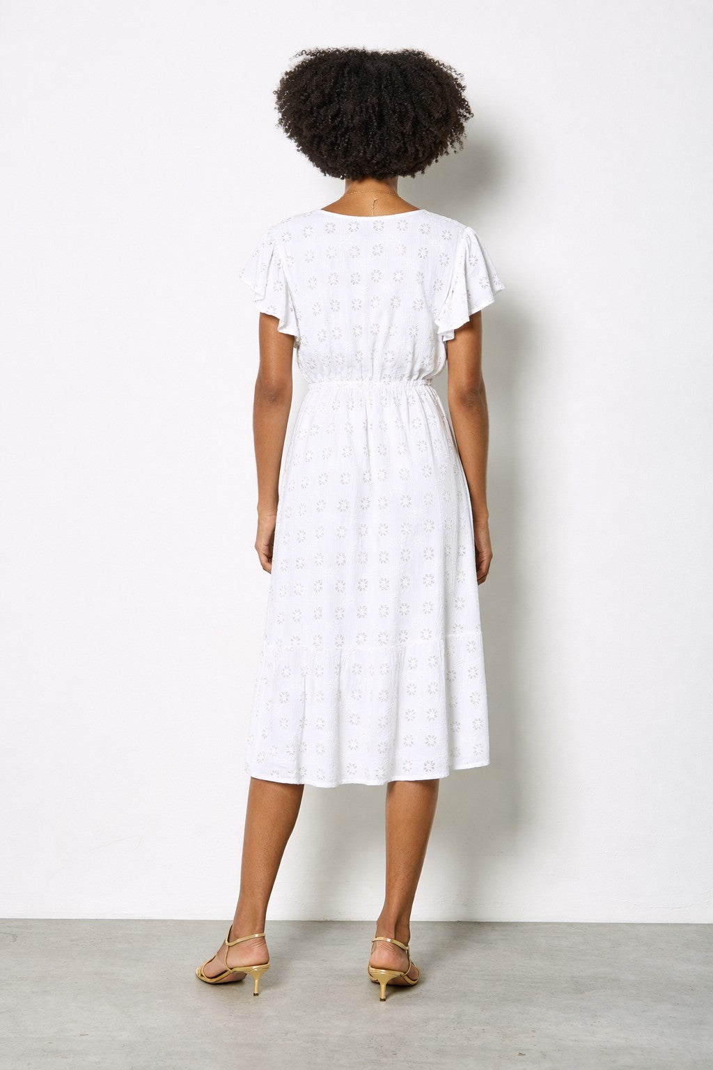 Apricot Sequin Embroidered Flower Ruffle Sleeve Dress in White-Midi Dresses-Apricot-Deja Nu Boutique, Women's Fashion Boutique in Lampasas, Texas
