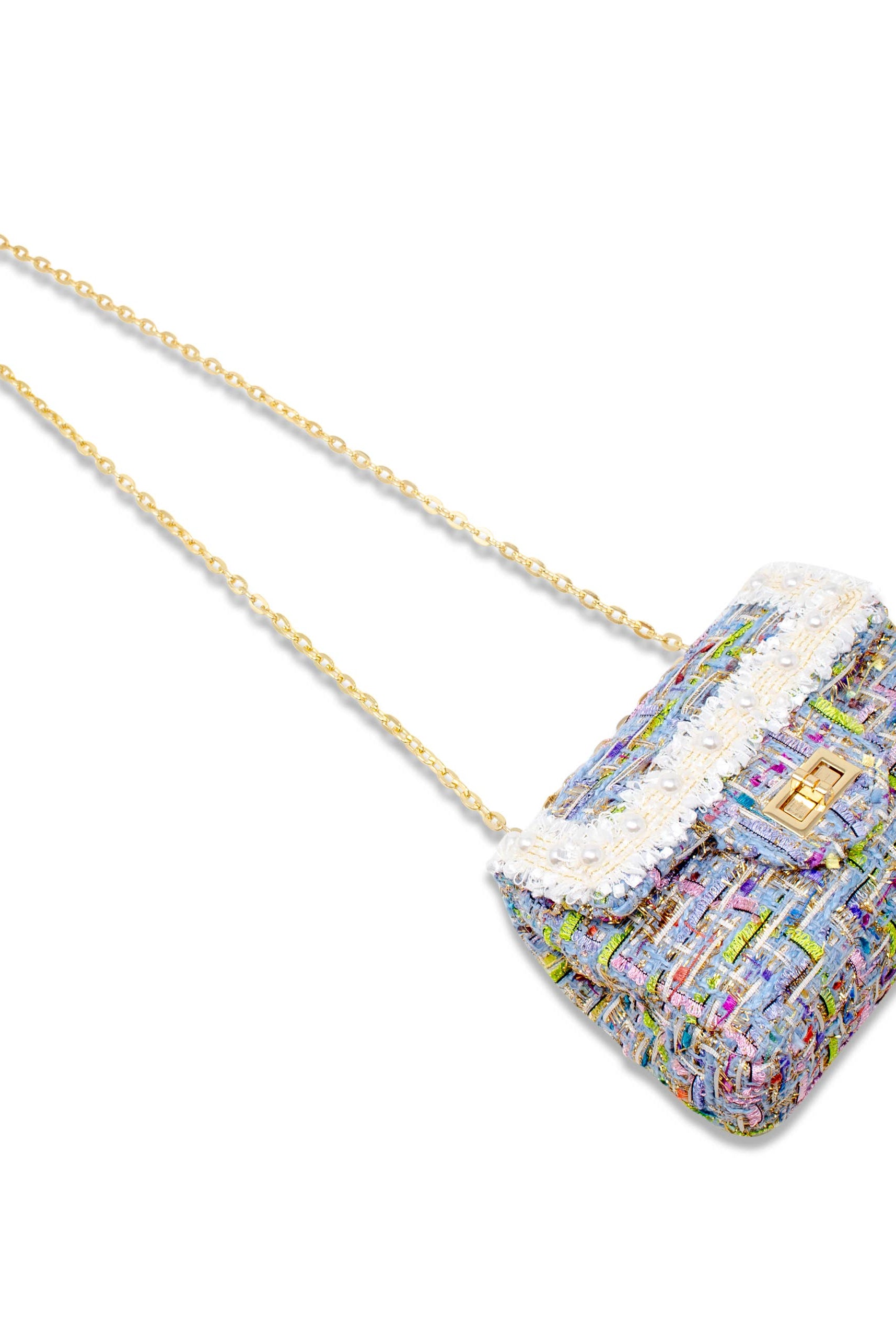 Tiny Treats and ZOMI GEMS Classic Tweed Blue Handbag with Pearls-Kids Handbag-Tiny Treats and ZOMI GEMS-Deja Nu Boutique, Women's Fashion Boutique in Lampasas, Texas