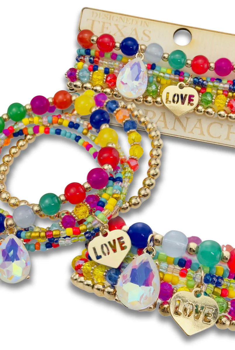 Pink Panache Multi-Color Bead Bracelet Set with LOVE Charm-Bracelets-Pink Panache-Deja Nu Boutique, Women's Fashion Boutique in Lampasas, Texas