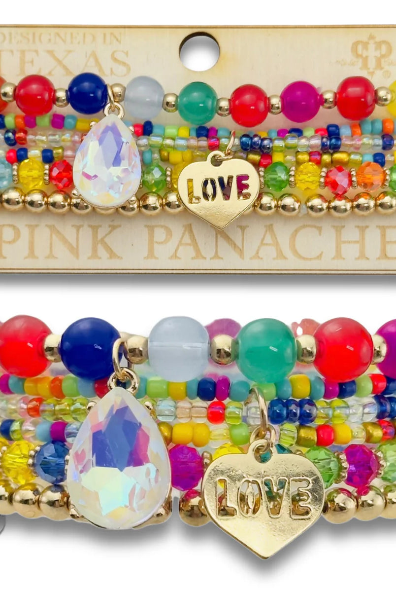Pink Panache Multi-Color Bead Bracelet Set with LOVE Charm-Bracelets-Pink Panache-Deja Nu Boutique, Women's Fashion Boutique in Lampasas, Texas