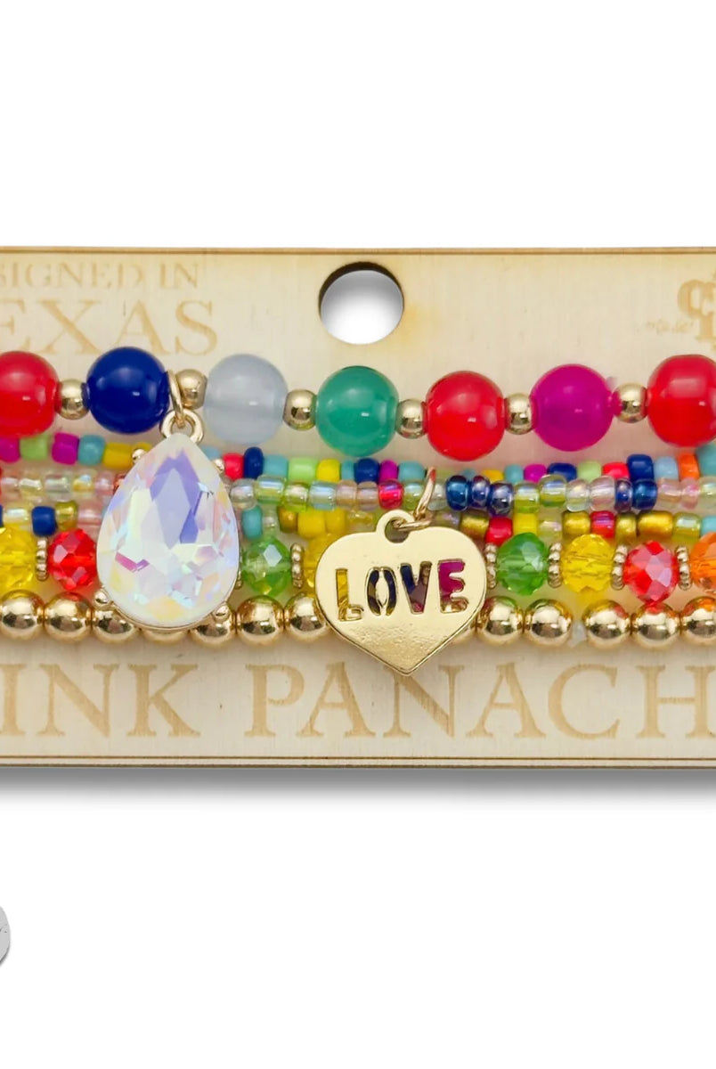Pink Panache Multi-Color Bead Bracelet Set with LOVE Charm-Bracelets-Pink Panache-Deja Nu Boutique, Women's Fashion Boutique in Lampasas, Texas